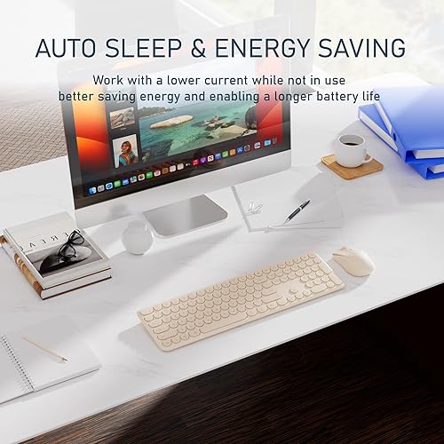 Miniatura 5 de Combo de teclado y mouse inalámbricos, teclado silencioso estético de 2.4 GHz y mouse inalámbricos, teclado ultrafino de 110 teclas de tamaño