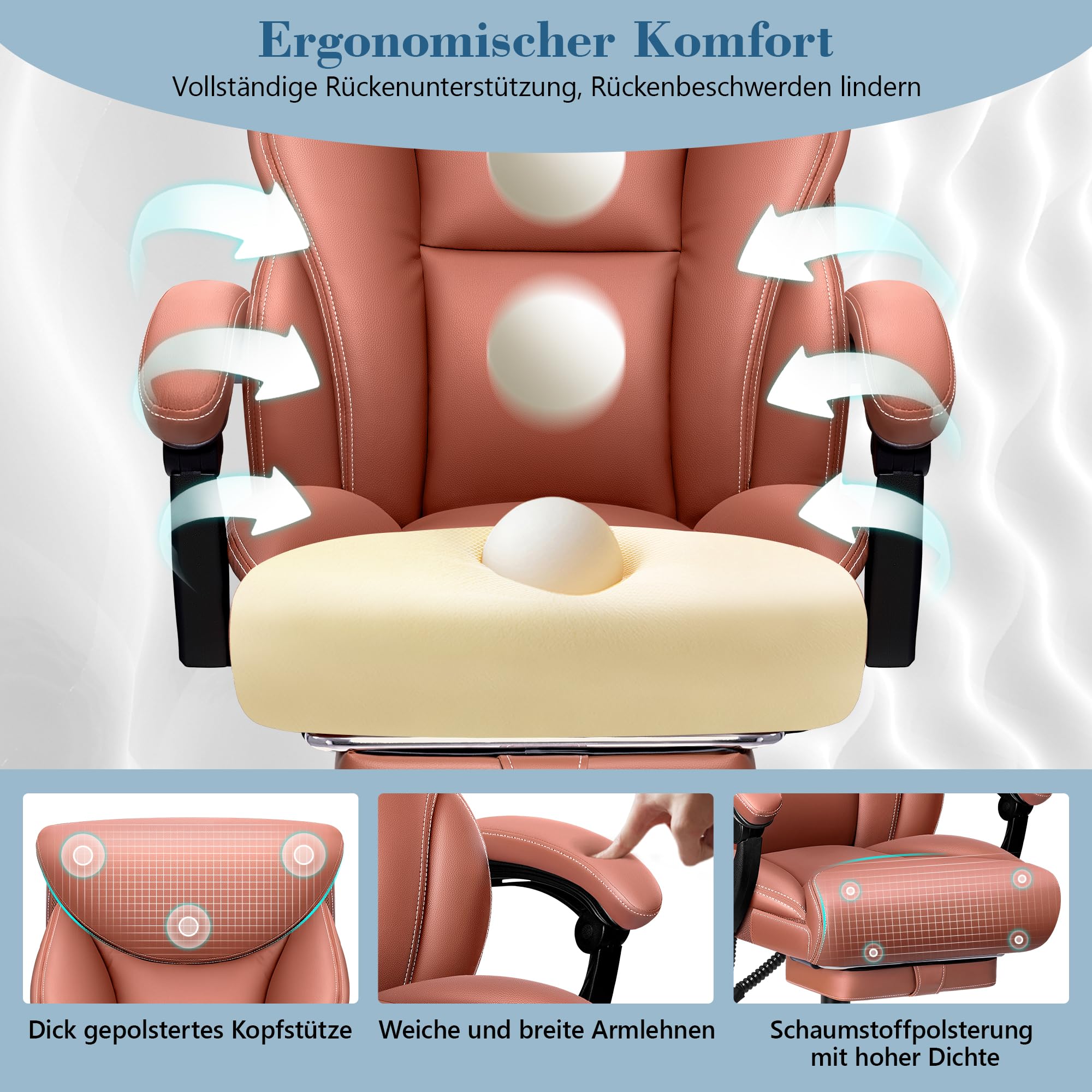 FelixKing Sedia da ufficio ergonomica in pelle PU, schienale alto, sedia da computer inclinabile con poggiapiedi, supporto lombare, regolabile in altezza (marrone opaco)