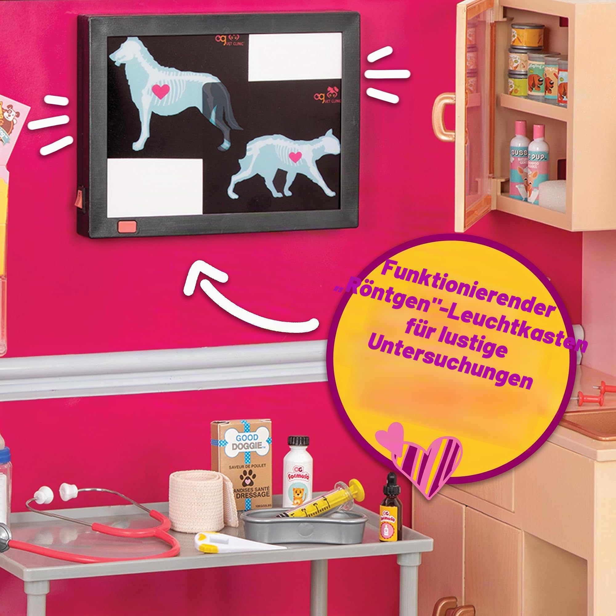 Our Generation - Healthy Paws Tierklinik - Tierarztklinik Spielset - 46 cm Puppe Zubehör - Plüschtiere - Vorgetäuschtes Spiel - Spielzeug für Kinder ab 3 Jahren