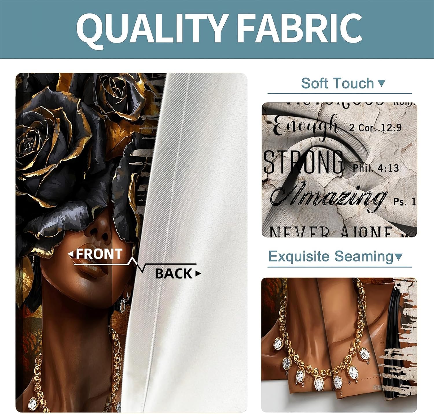 African American Black Woman Curtains Black Girl Afro Blackout Curtain Funny Inspirational Quotes Black Gold Queen Privacy Drape for Lady Bedroom Living Room 4263inch 2Panel HI010CL