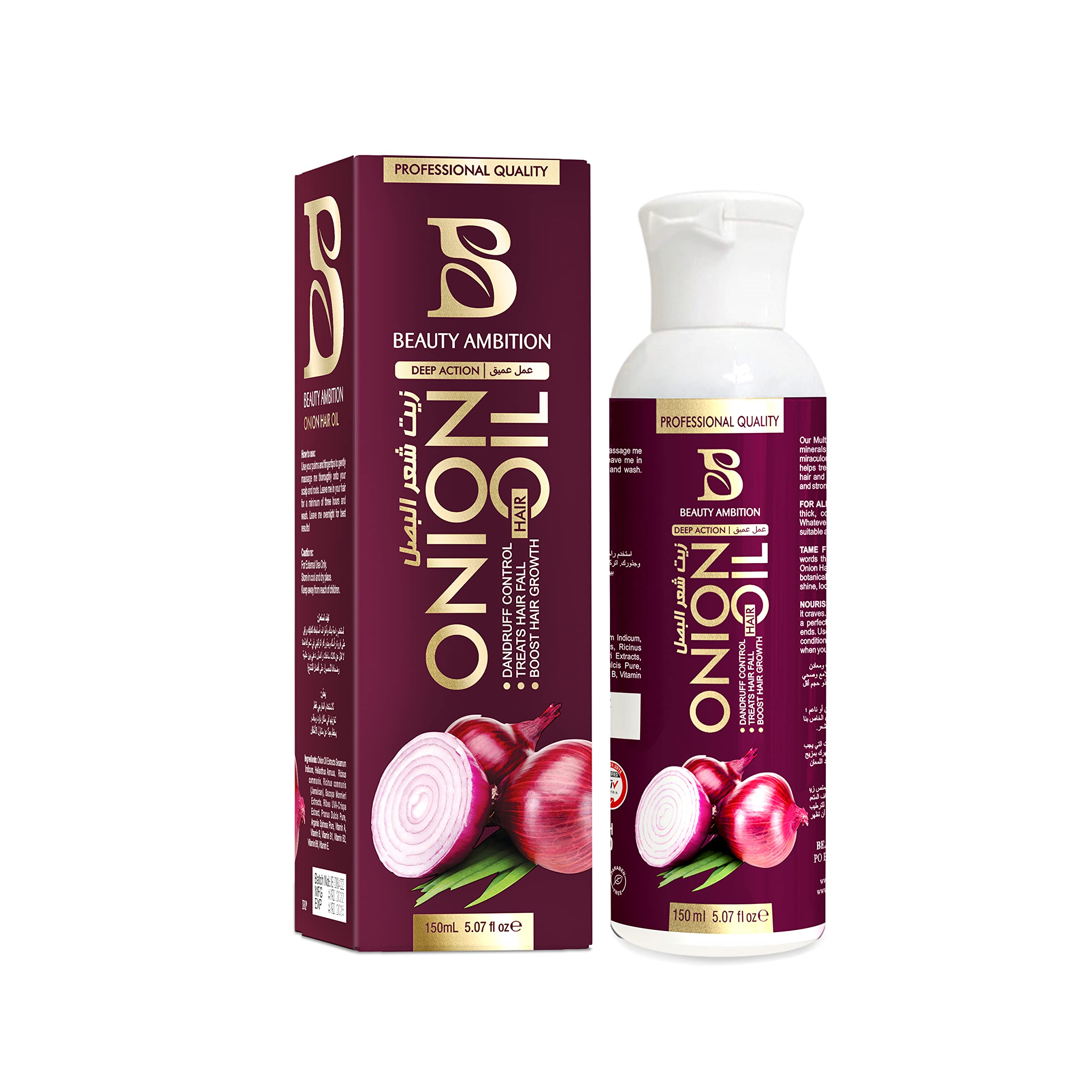 BEAUTY AMBITION Onion Hair Oil for Hair Regrowth & Hair Fall Control - For All Hair Types, 150 ml