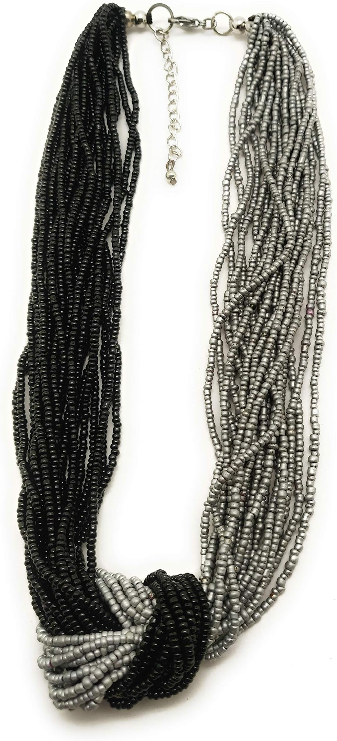 DCA Indan Western Trendy Classy Fashion Jewelleery Glass Women Necklace Moti Pearl Mala (Silver-Black)