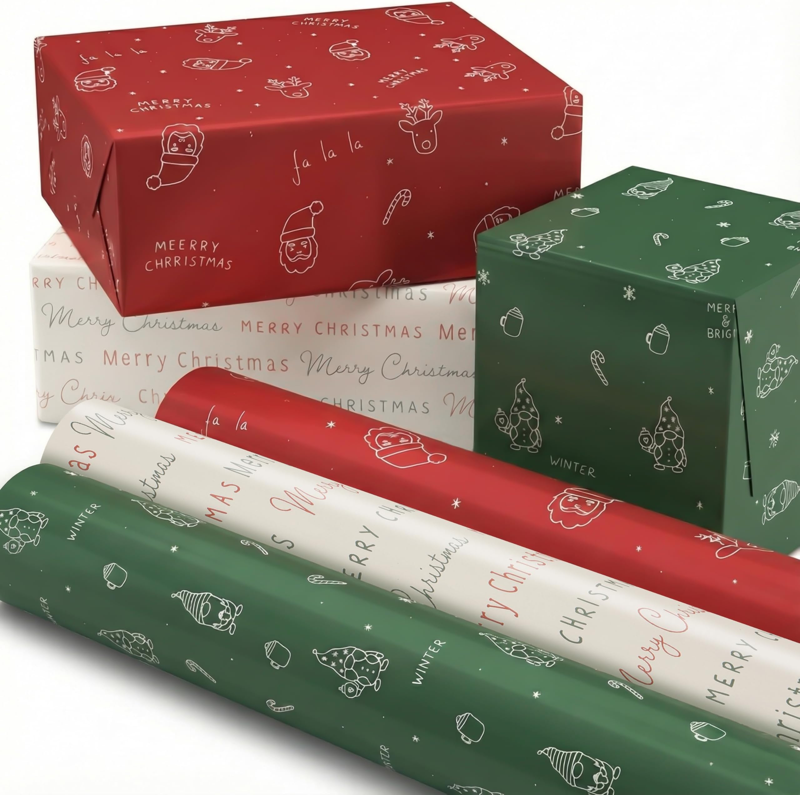 Beautiful Christmas Gift Wrapping Paper Rolls For Small & Medium Size Gifts - Set of 3 Quality Paper Rolls With Cute Designs - Add a Touch of Magic to Every Gift You Wrap - 17 in x 120 in Per Roll