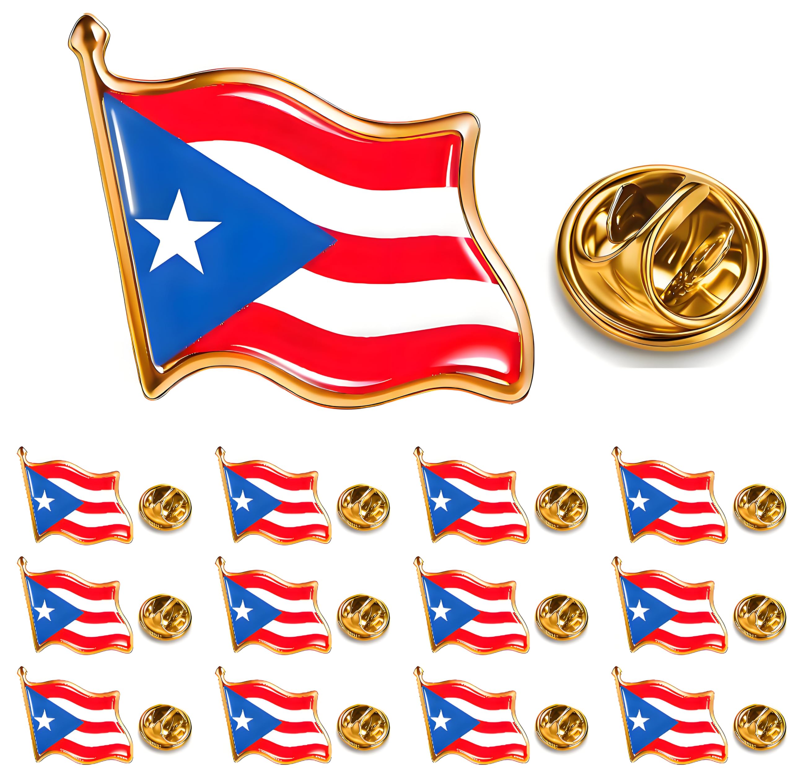 12/25/50 pines pequeños de metal con bandera de Puerto Rico ondeando la bandera de Puerto Rico para mujeres y hombres, traje chaqueta, mochila, sombrero, aleación de acero, sin piedras preciosas