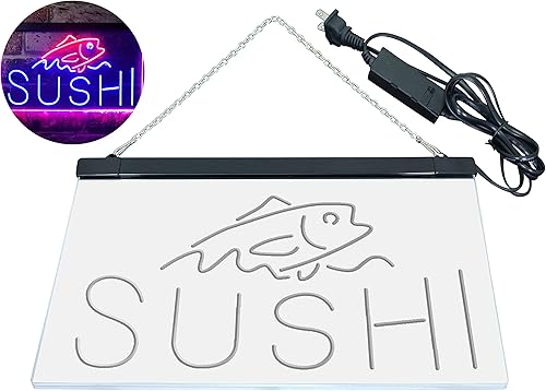 Miniatura 9 de Sushi Fish Sashimi Restaurant - Letrero de neón LED de doble color, rojo y azul, 24 x 16 pulgadas, st6s64-i3334-rb