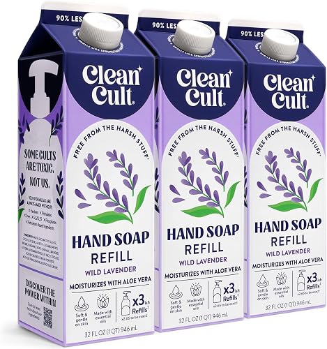 Cleancult Liquid Hand Soap Refills - Wild Lavender - Moisturizes Dry & Sensitive Skin -Made with Aloe Vera & Lavender Essential Oils - Eco Friendly - Paper-Based Packaging - 32 oz/3 Pack