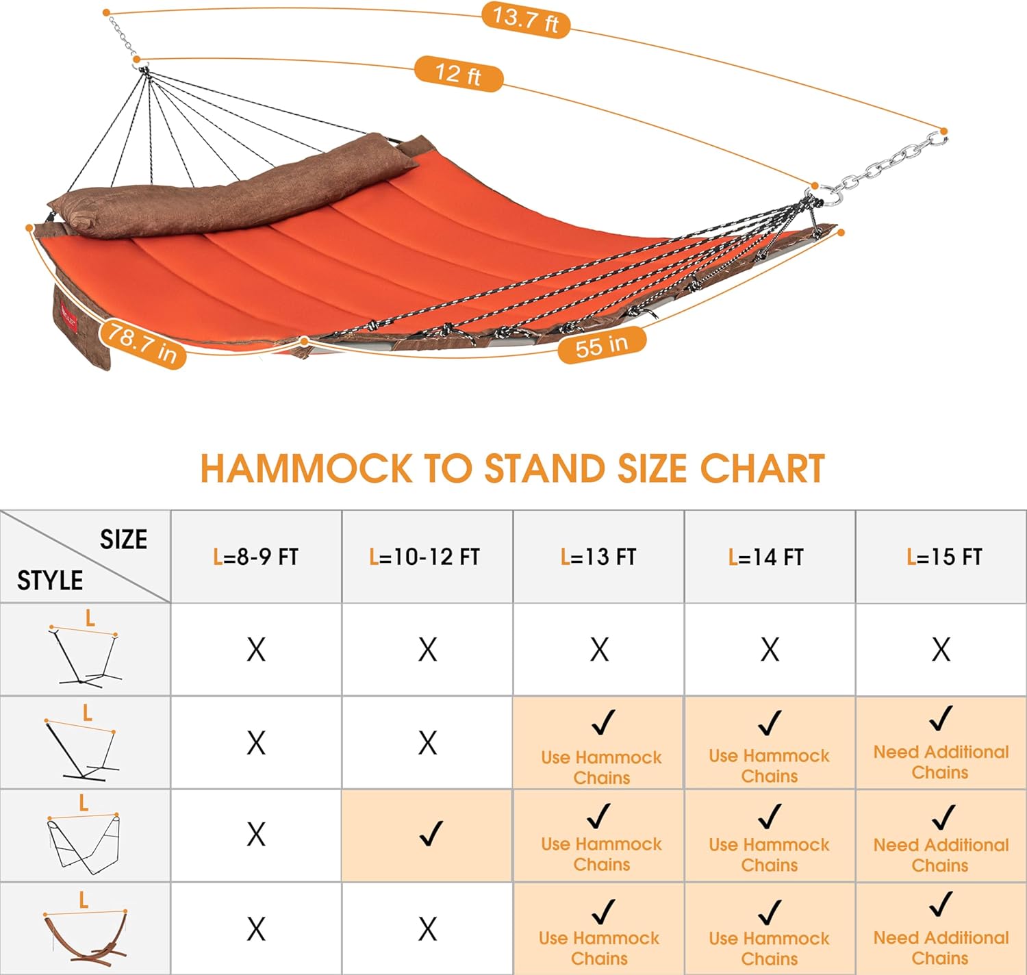 Lazy Daze Hammocks 12 FT Quilted Fabric Hammock with Curved Aluminium Spreader Bar, Outside Double Thickened Hammock with Soft Pillow, Side Pocket 450 Lbs Capacity for Patio, Poolside, Red