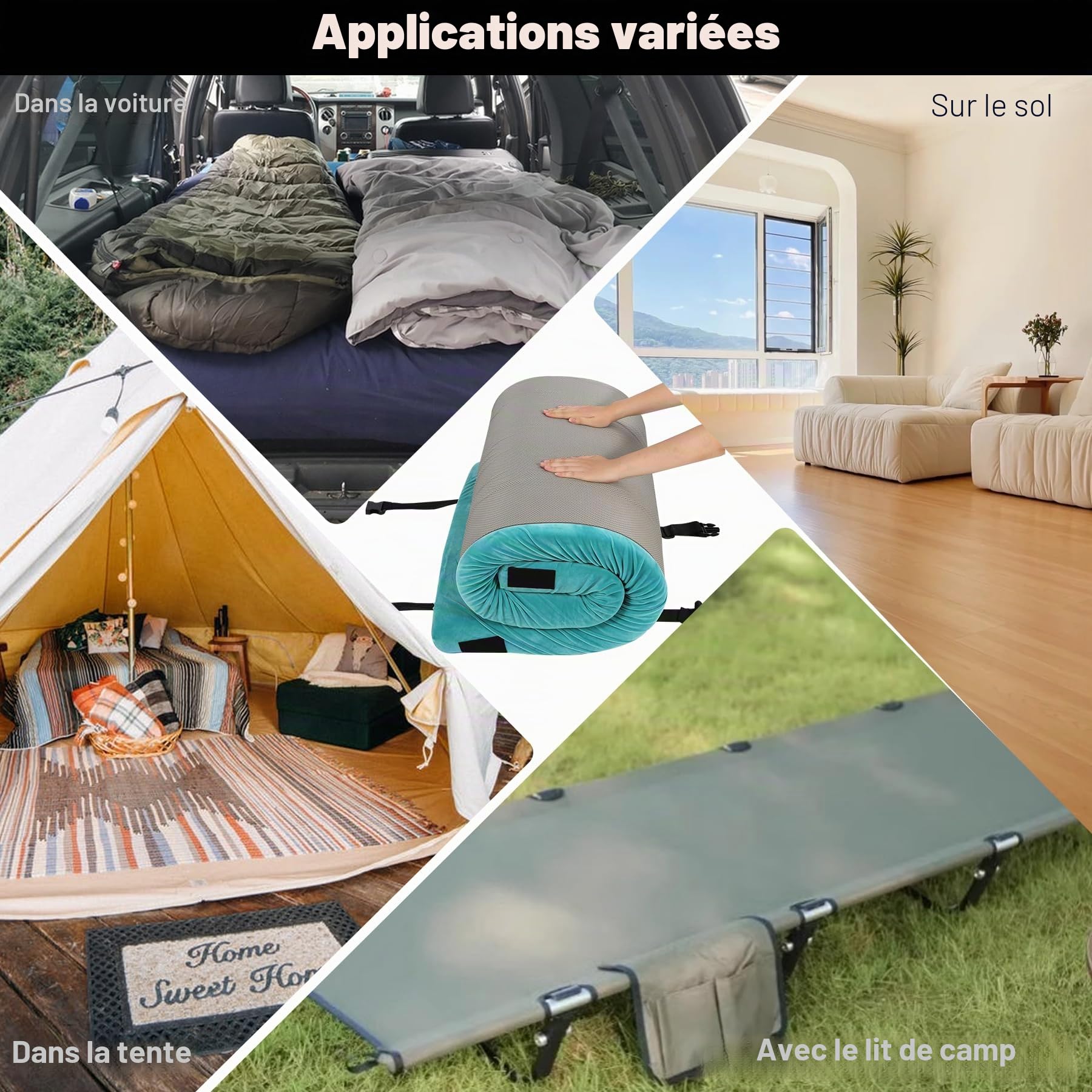 REDCAMP Foldable Memory Foam Camping Mattress, Portable Roll Up Mattress Single with Zipper, Futon Mat Sleeping Pad for Floor Car Tent Indoor Outdoor
