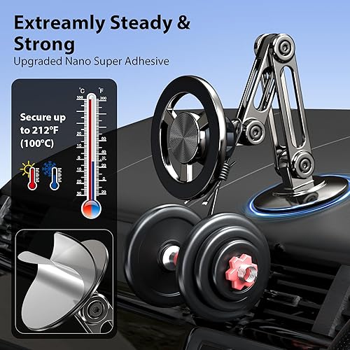 Miniatura 5 de Soporte de teléfono ultra magnético de brazo largo, se adapta al soporte de montaje de automóvil MagSafe Parabrisas+Ventilación+Dash, rotación de