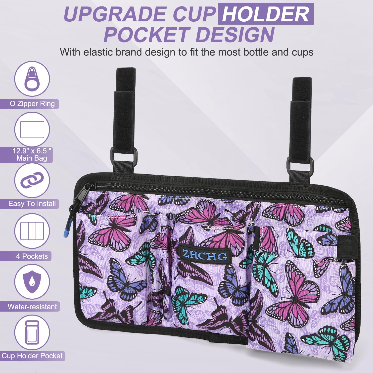Bolsa lateral para silla de ruedas con portavasos, accesorios para reposabrazos de silla de ruedas para andador, andador, silla de ruedas para patinete eléctrico, regalo ideal para el día de la madre