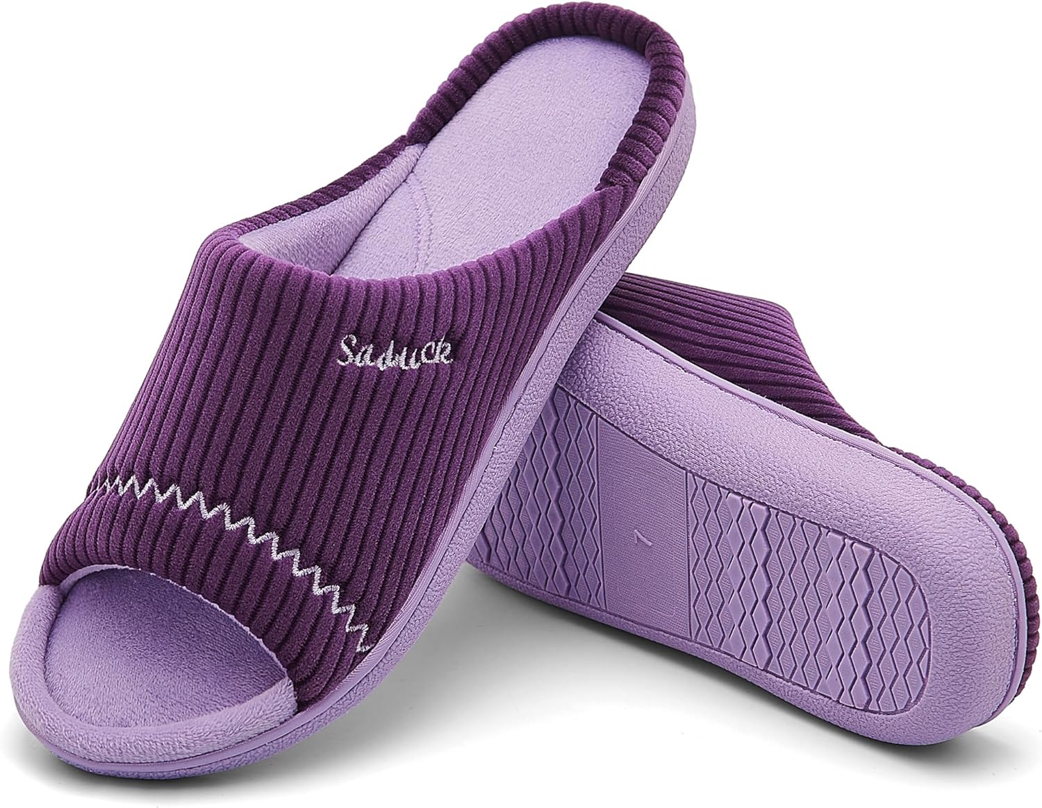 Open Toe Summer Slippers for Women - Arch Support Comfy & Cute Slip-On Indoor/Outdoor House Slippers with Non-Slip TPR Outsole