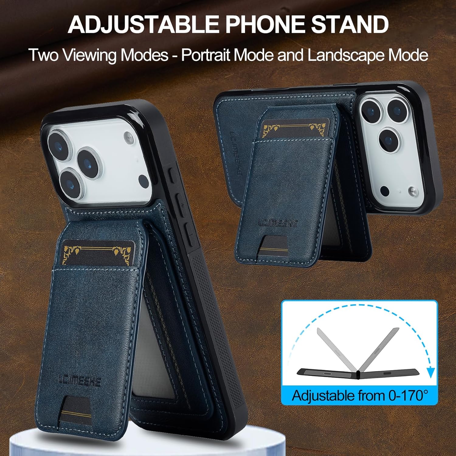 Wallet Detachable Case for iPhone 17 Pro Max, 2-in-1 Magnetic Flip Cover Compatible with MagSafe, PU Leather Card Holder with RFID Blocking & Adjustable Kickstand for 17 ProMax - Blue