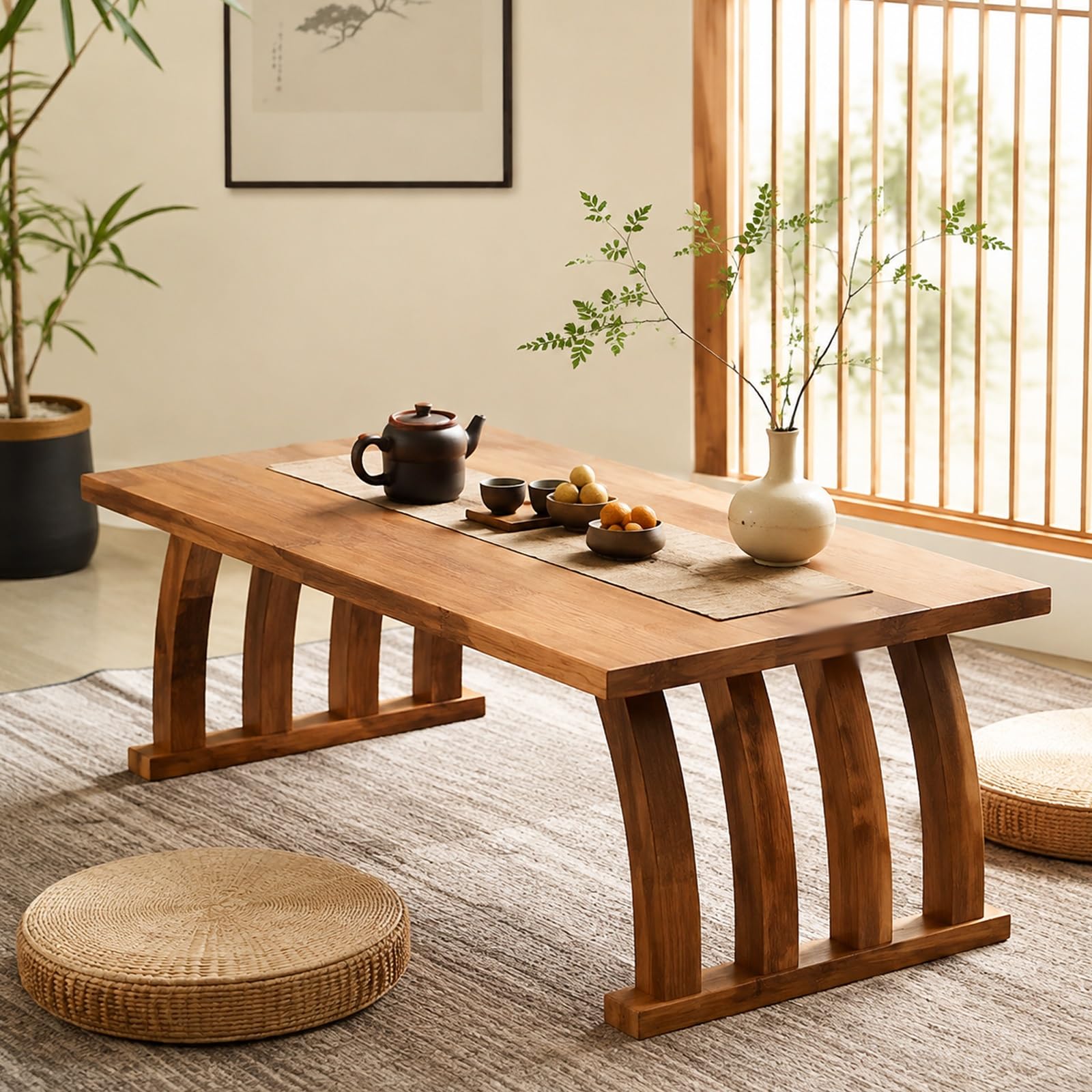 Tavolino da Caffè Tatami Giapponese，Tavolo Basso in Massivo per Soggiorno | Tavolino da Tè Tatami In Massivo，Tavolo Basso Giapponese per Soggiorno e Sala da Tè(90cm (35.4in))