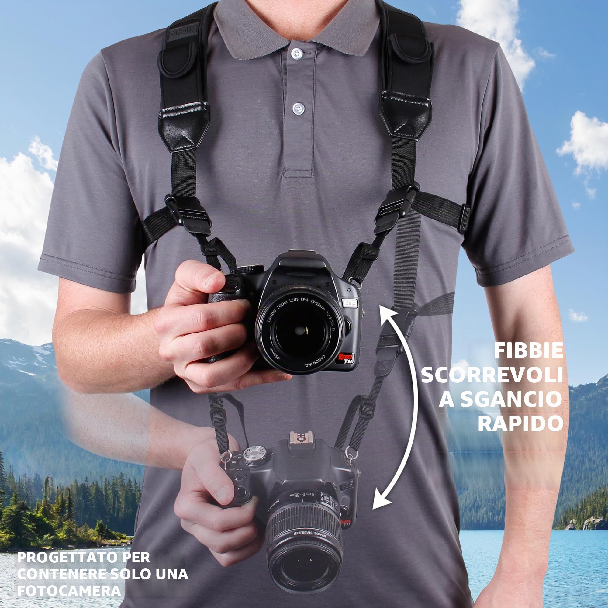 USA Gear Custodia Rigida per Fotocamera (Nero) + Imbracatura Pettorale (Nero) - Bundle