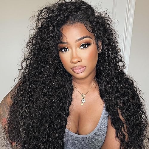 LUVME HAIR Half Wig Human Hair Water Wave Flexi-Fit Invisi Flip Drawstring Wig 200% Density Glueless Wigs 100% Human Hair Natural Black Ready to Go Headband Wig for Women