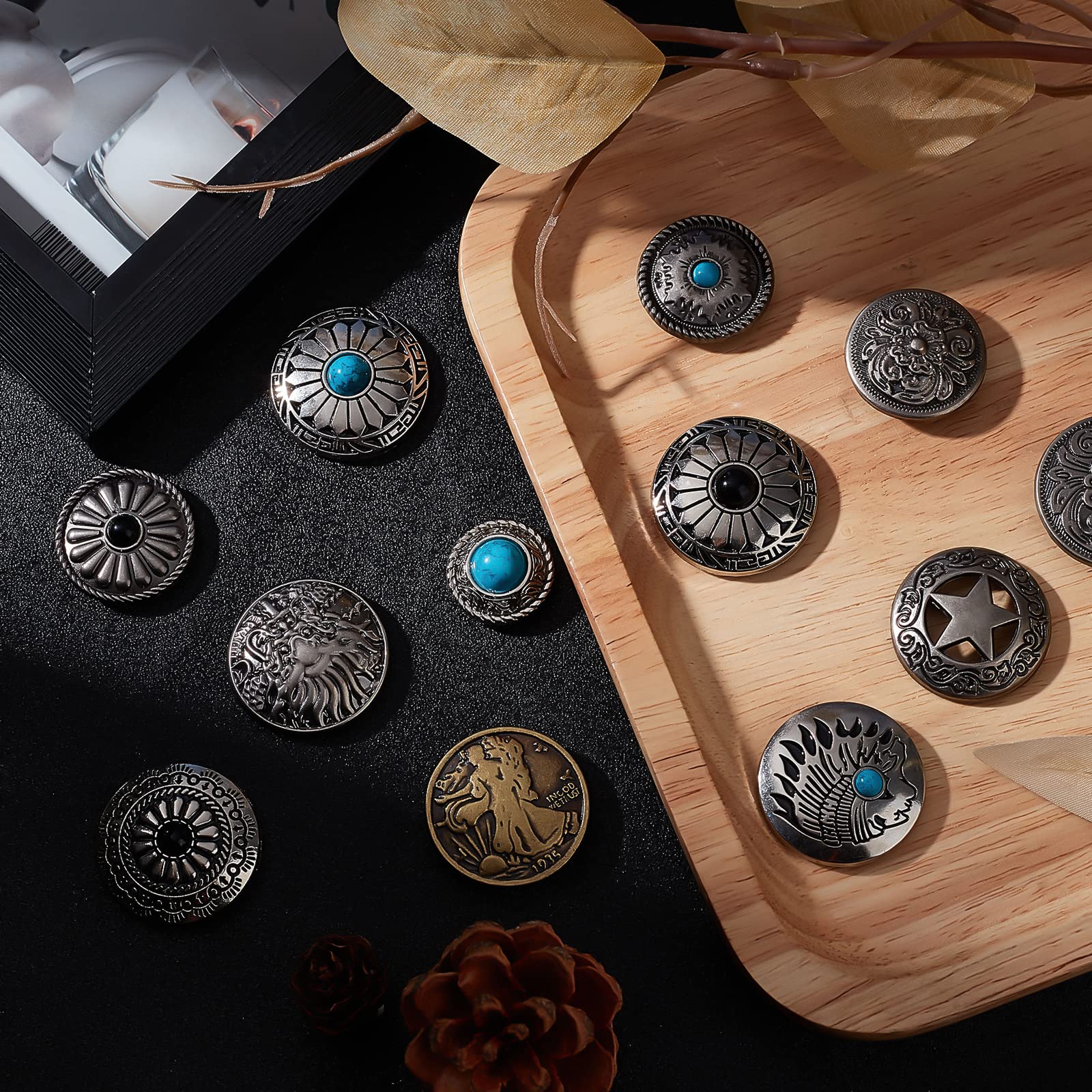 CHGCRAFT 22Pcs 22Styles Turquoise Screw Back Button Vintage Round