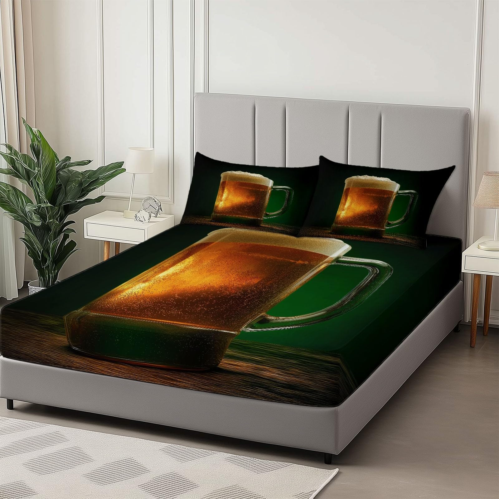 Delicato Bicchiere Di Vino Birra Lenzuola con Angoli Lussuose, Verde Lenzuolo con Angoli per Bambino e Adulto, 200 x 200 cm Profondità 30 cm, Lenzuola Resistenti allo Sbiadimento