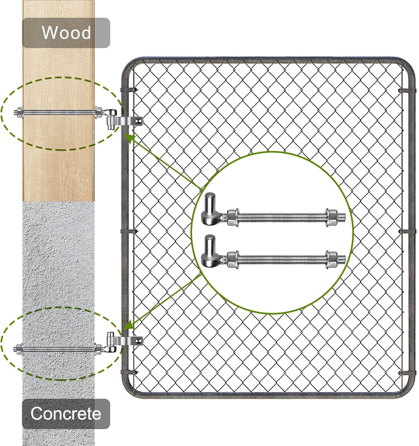 M12x 10'' J Bolt Gate Hinge, Lightweight Gate Hinges with 5/8" Male Pin, 304 Stainless Steel J Bolt Post Hinge for Farm Gates, Load Capacity up to 500Lbs (2Pcs, Washers & Nuts Included)