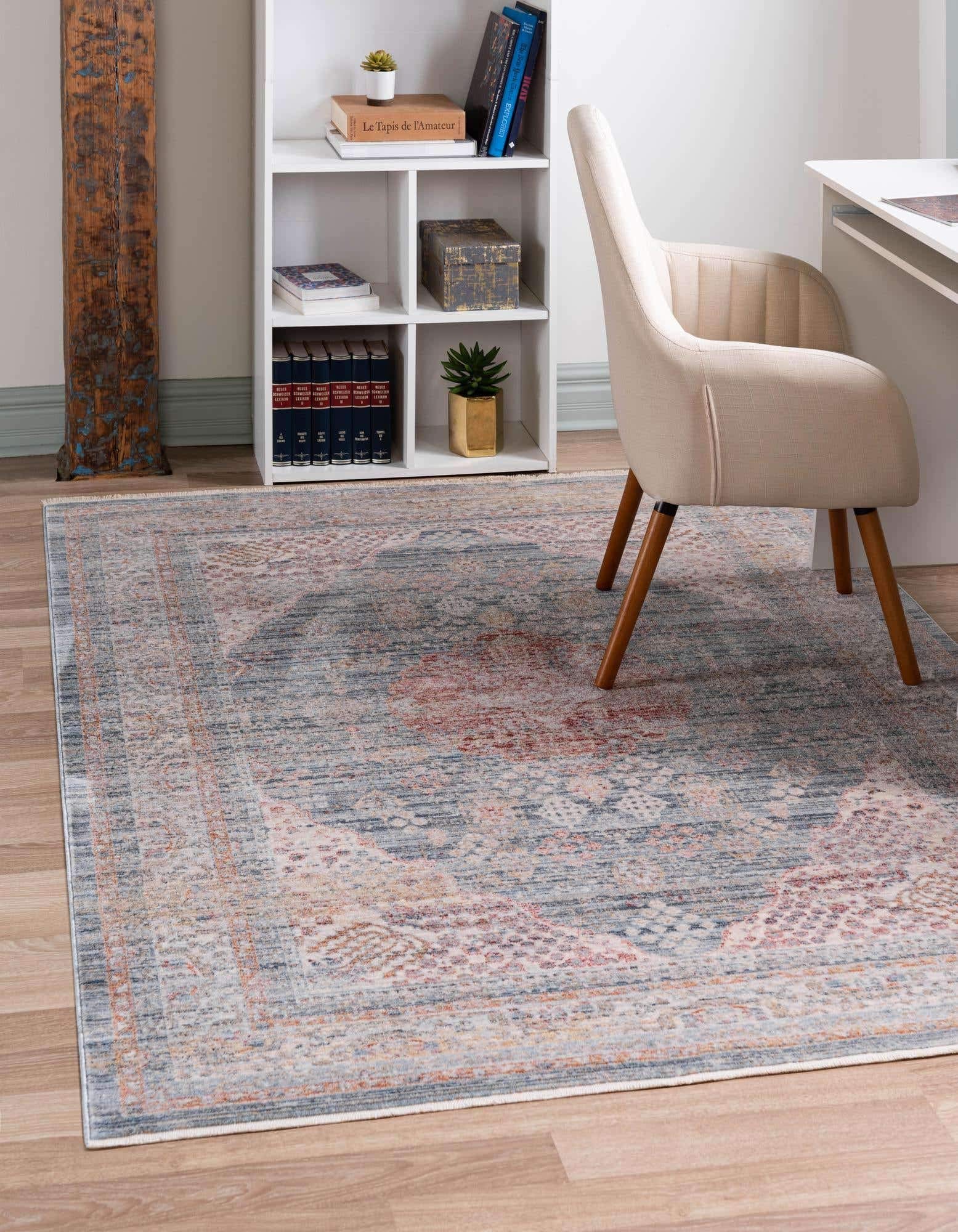 Unique Loom Noble Collection Country, Traditional, Distressed, Vintage, Geometric, Border Area Rug, Rectangular 4' 0" x 5' 7", Blue/Beige