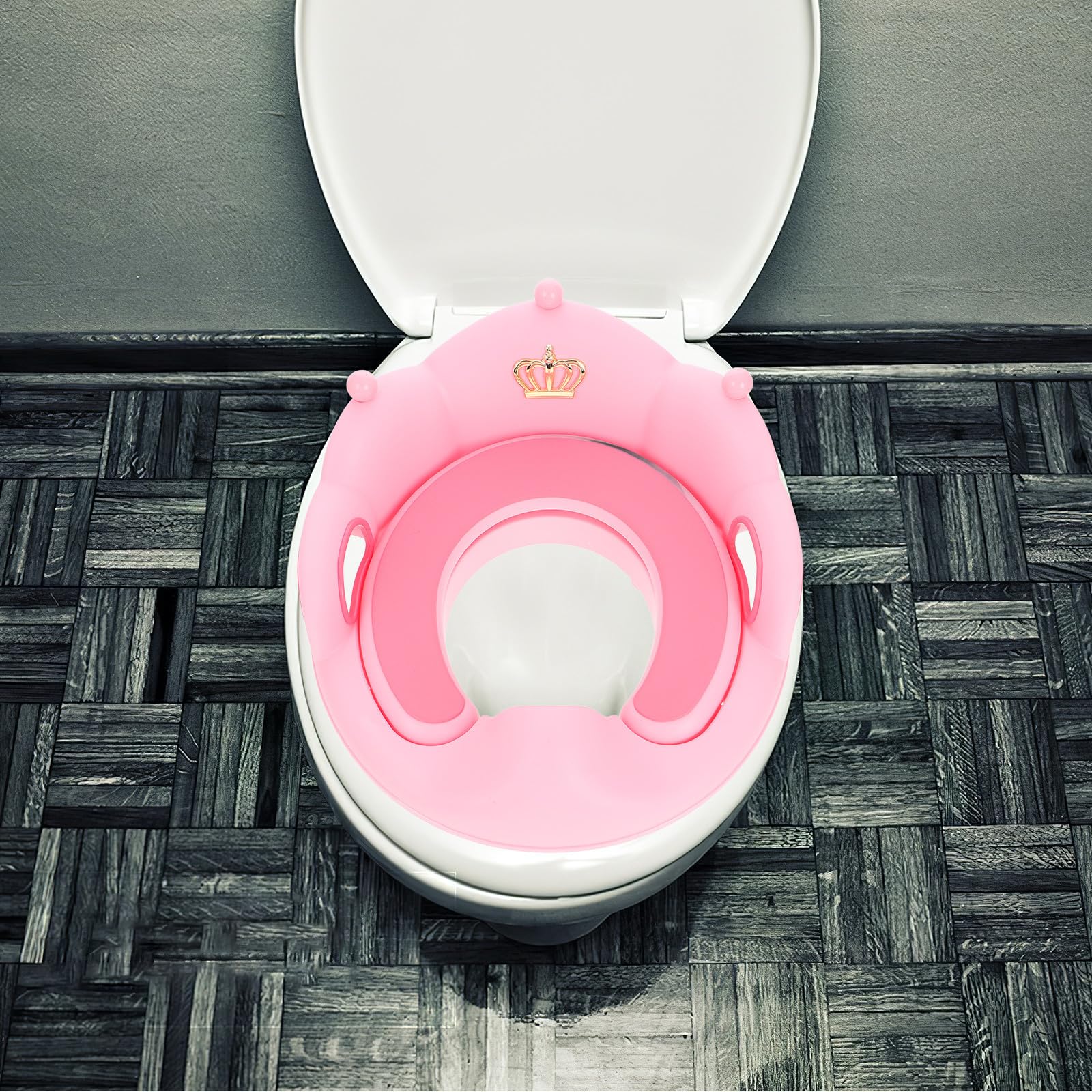 Toilettensitz für Töpfchentraining mit Abnehmbarem Weichem Kissen und Rutschfestem Design Kleinkindersitz für Jungen und Mädchen in Rosa mit Stabilem Griff und Rückenlehne
