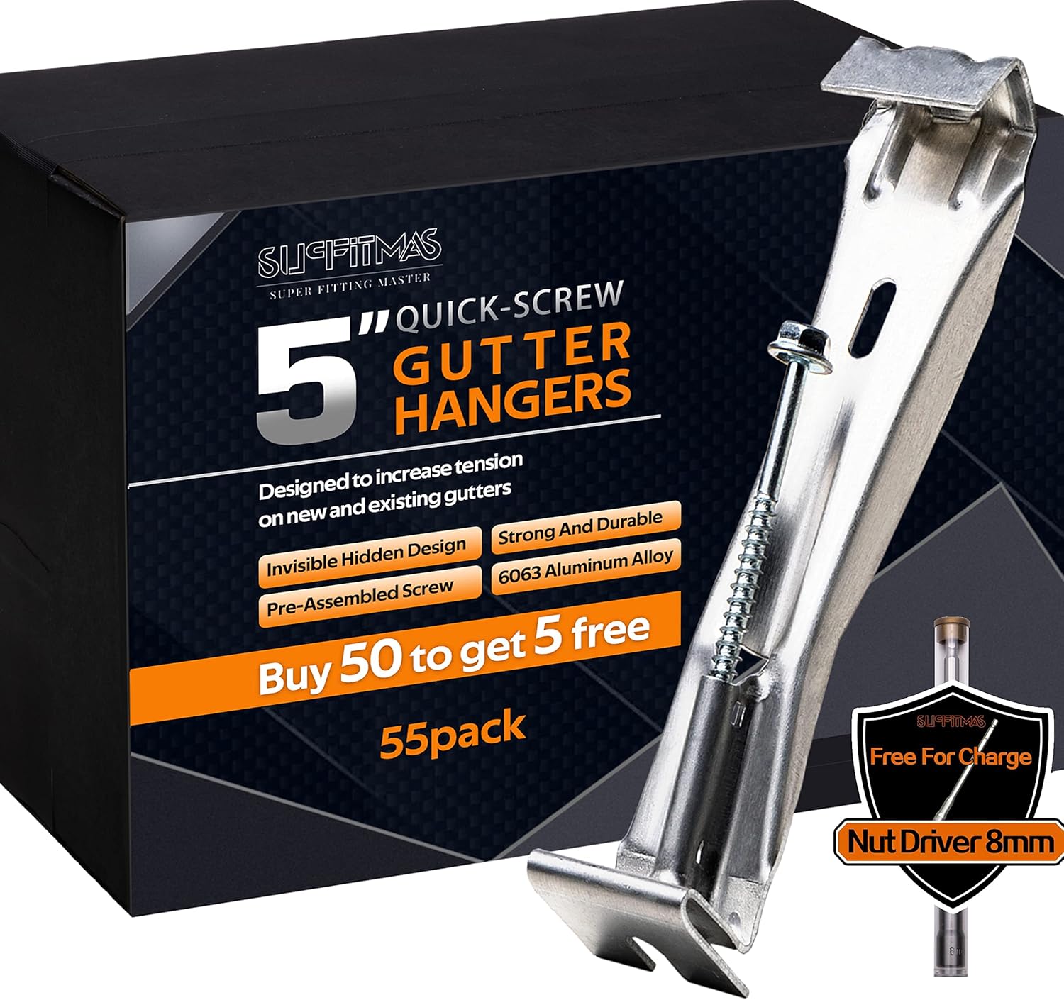 SUPFITMAS Gutter Hangers, 5 inch 55 Pack (+10 Quantity and a Free nut