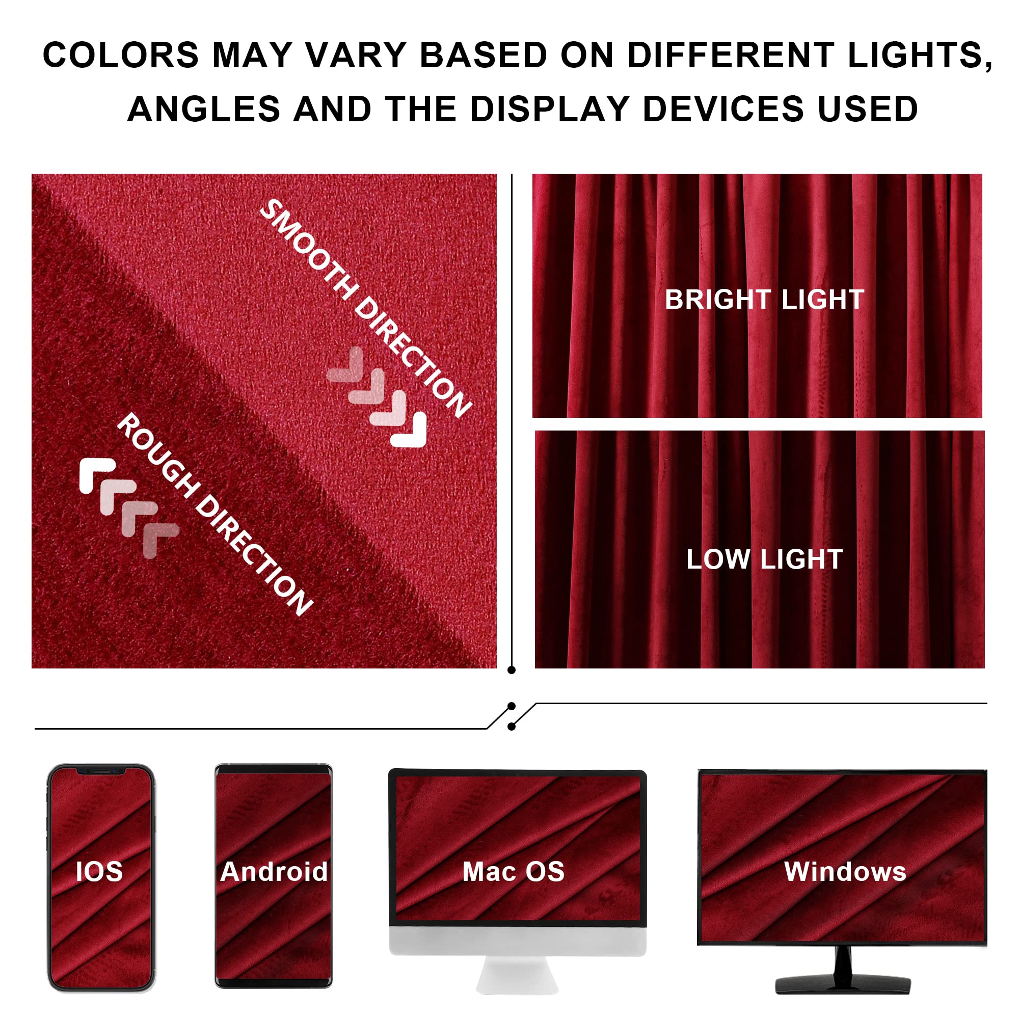 Benedeco Red Burgundy Velvet Curtains for Bedroom Window, Super Soft Luxury Drapes, Room Darkening Thermal Insulated Rod Pocket Curtain for Living Room, W52 by L84 inches, 2 Panels