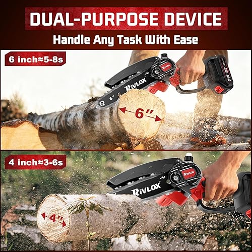 Miniatura 2 de Rivlox Mini motosierra, motosierra eléctrica inalámbrica de 6 y 4 pulgadas, funciona con pilas, sierra de mano portátil con una sola mano para