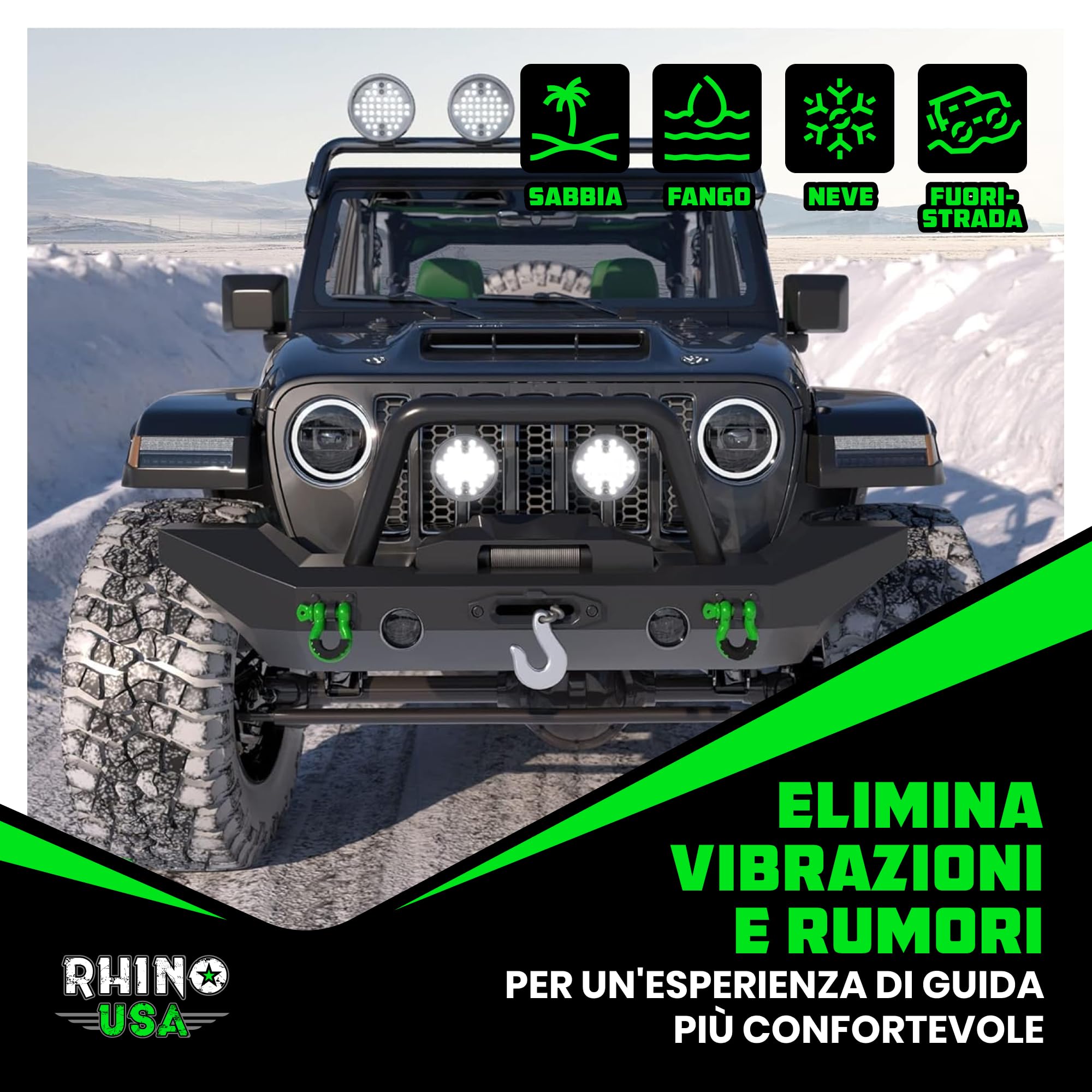 Rhino USA D-Ring Clevis (2 Pezzi) – Resistenza alla Rottura di 18.983 kg - D Annello 1,9 cm con Pin da 2,2 cm per Rimorchio e Uso Off-Road - Coppie con Cinghia di Recupero per Veicoli (Verde)