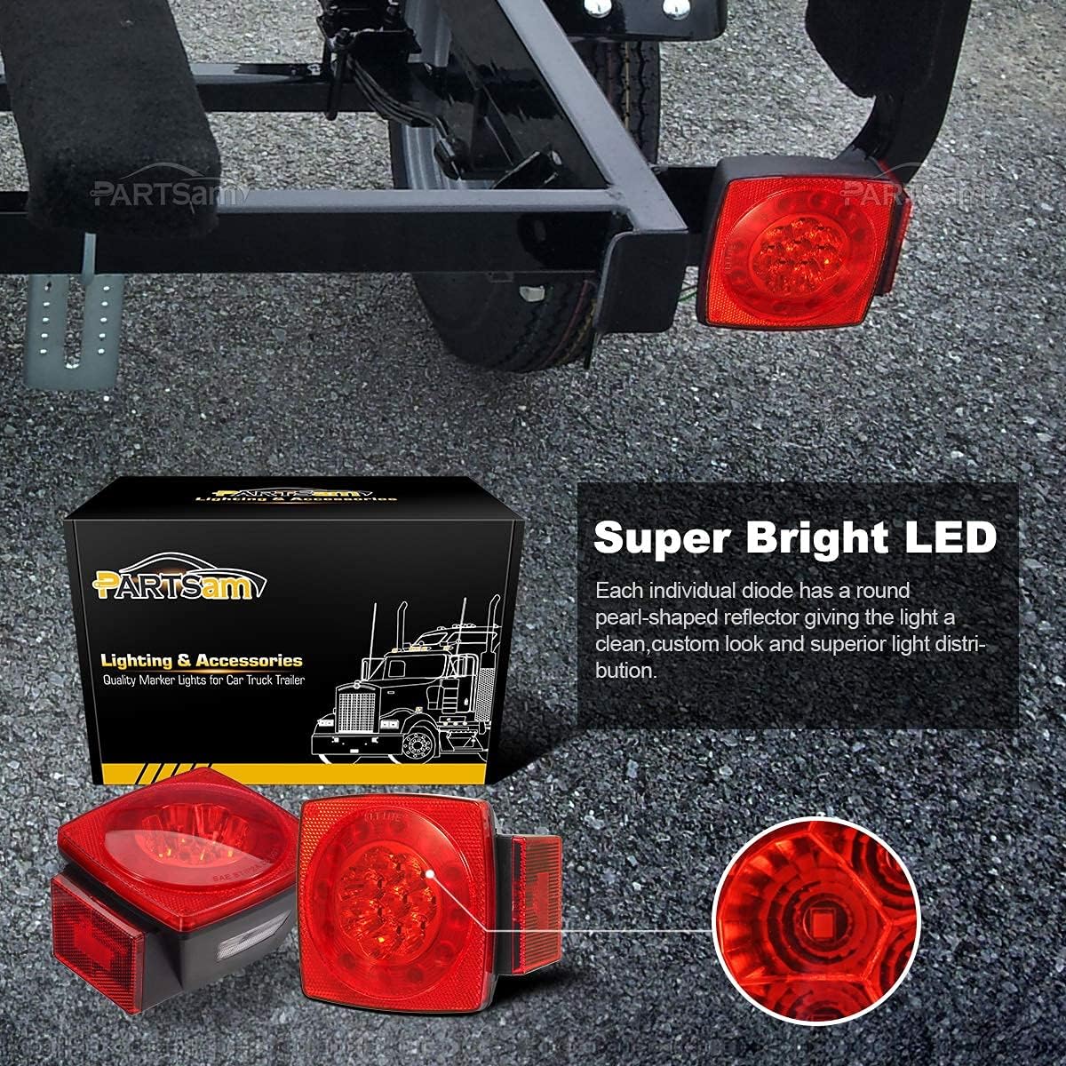 Partsam Led Trailer Lights Kit, Waterproof 12V Square LED Trailer Lights Halo Glow +14.17" Led Truck Trailer Identification Light Bar