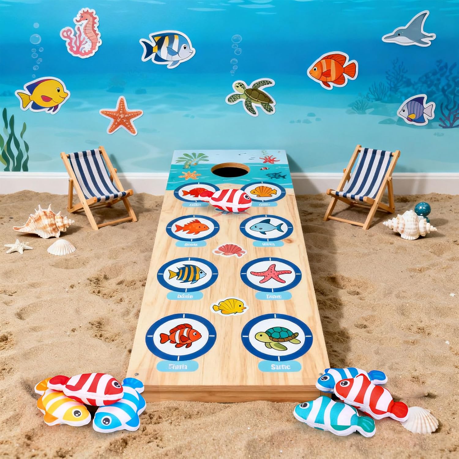 JarThenaAMCS 12Pcs Fish Bean Bags for Tossing Cute Clownfish Bean Game Bags for Holiday Family Party Throwing Game Supplies