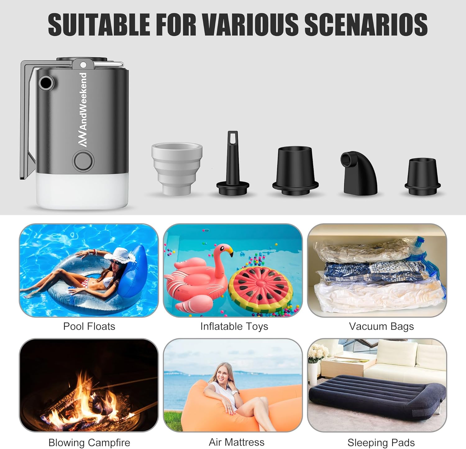 THE WEEKEND Portable Air Pump with LED Lantern �� Fast Inflate/Deflate for Air Mattresses, Pool Floats, Sleeping Pads, and Inflatable Toys – Perfect for Camping and Travel - Image 2