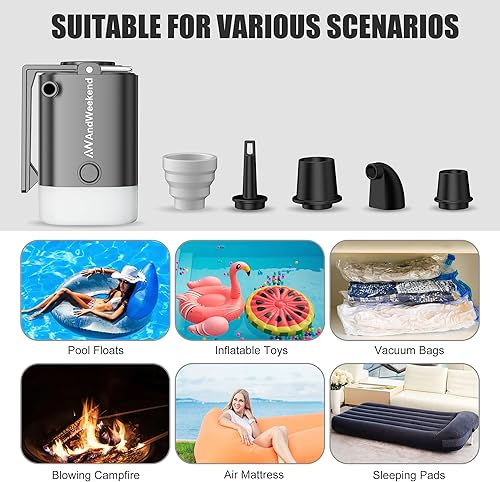 Miniatura 2 de THE WEEKEND Bomba de aire portátil con linterna LED, infladodesinfla rápido para colchones de aire, flotadores de piscina, almohadillas para dormir