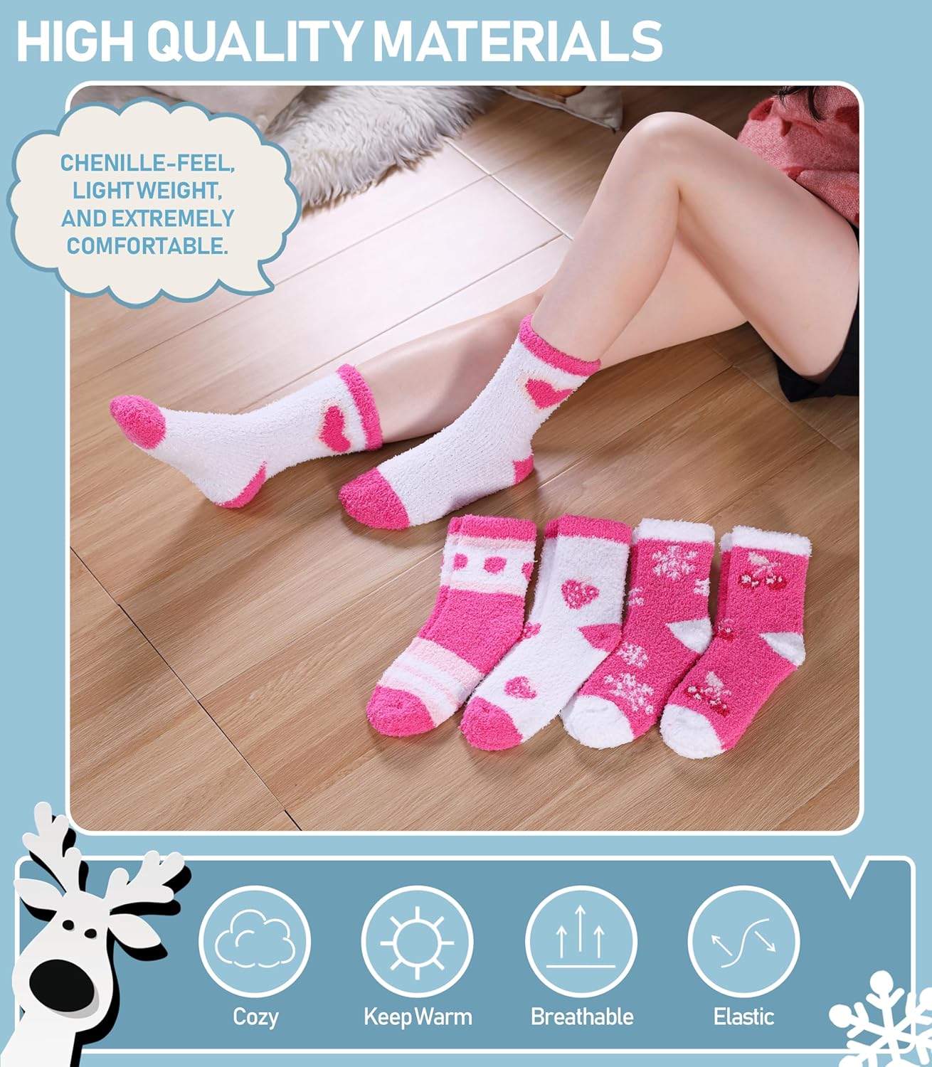 Yebing Fuzzy Socks for Women Fluffy Slipper Winter Warm Cozy Plush Sleep Heart Gift Socks - Image 4