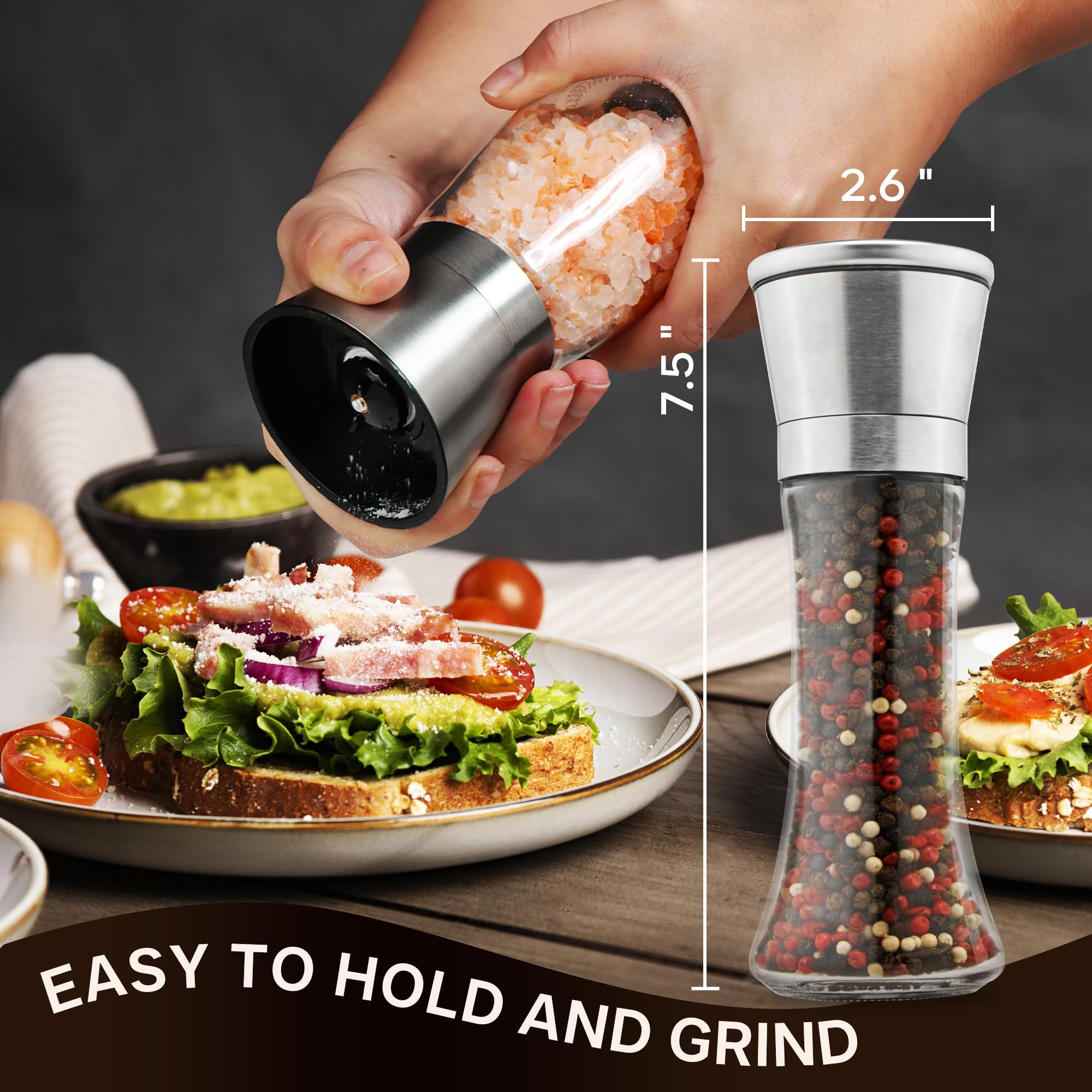 M JINGMEI Salt and Pepper Grinder, Premium Stainless Steel Salt and Pepper Mill with Adjustable Coarseness - Image 4