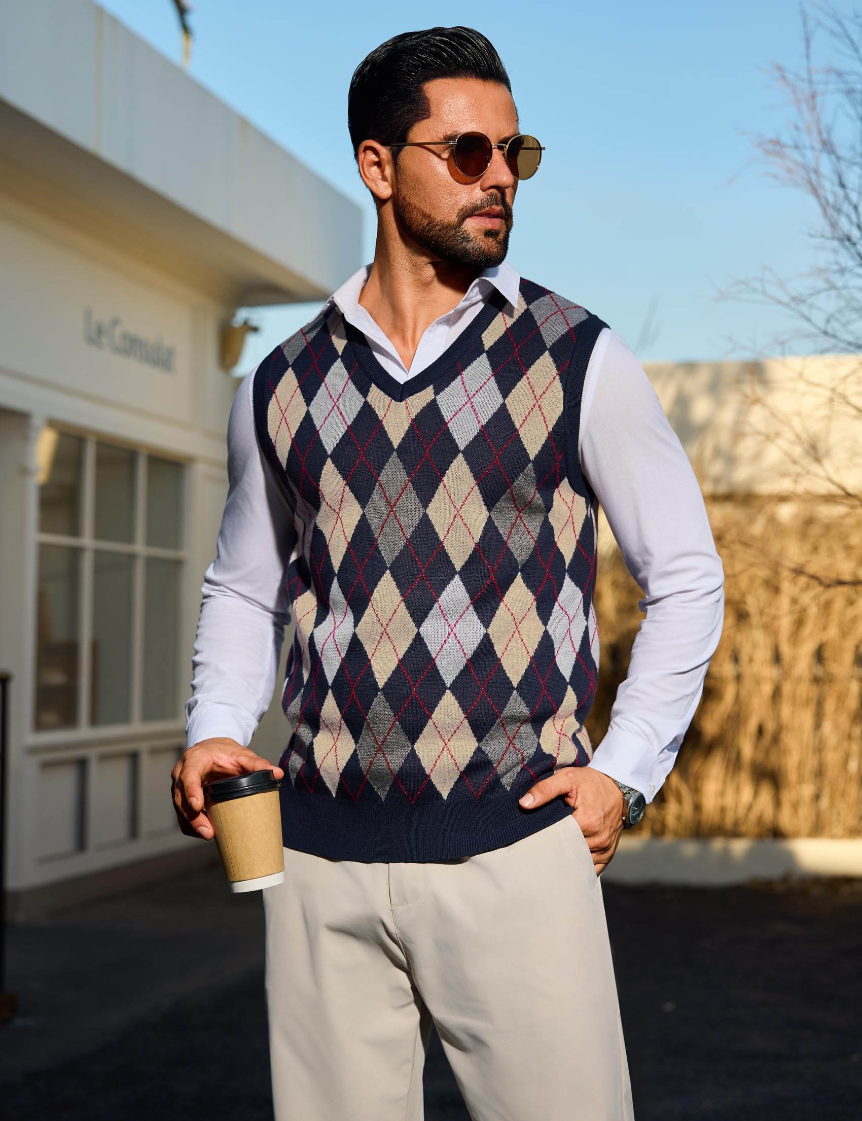 Sykooria Gilet Maglione da Uomo con Scollo V Maglioncino Smanicato Senza Maniche Pullover Gilet Cotone in Maglia Invernale Maglioni e Cardigan da Uomo Casual