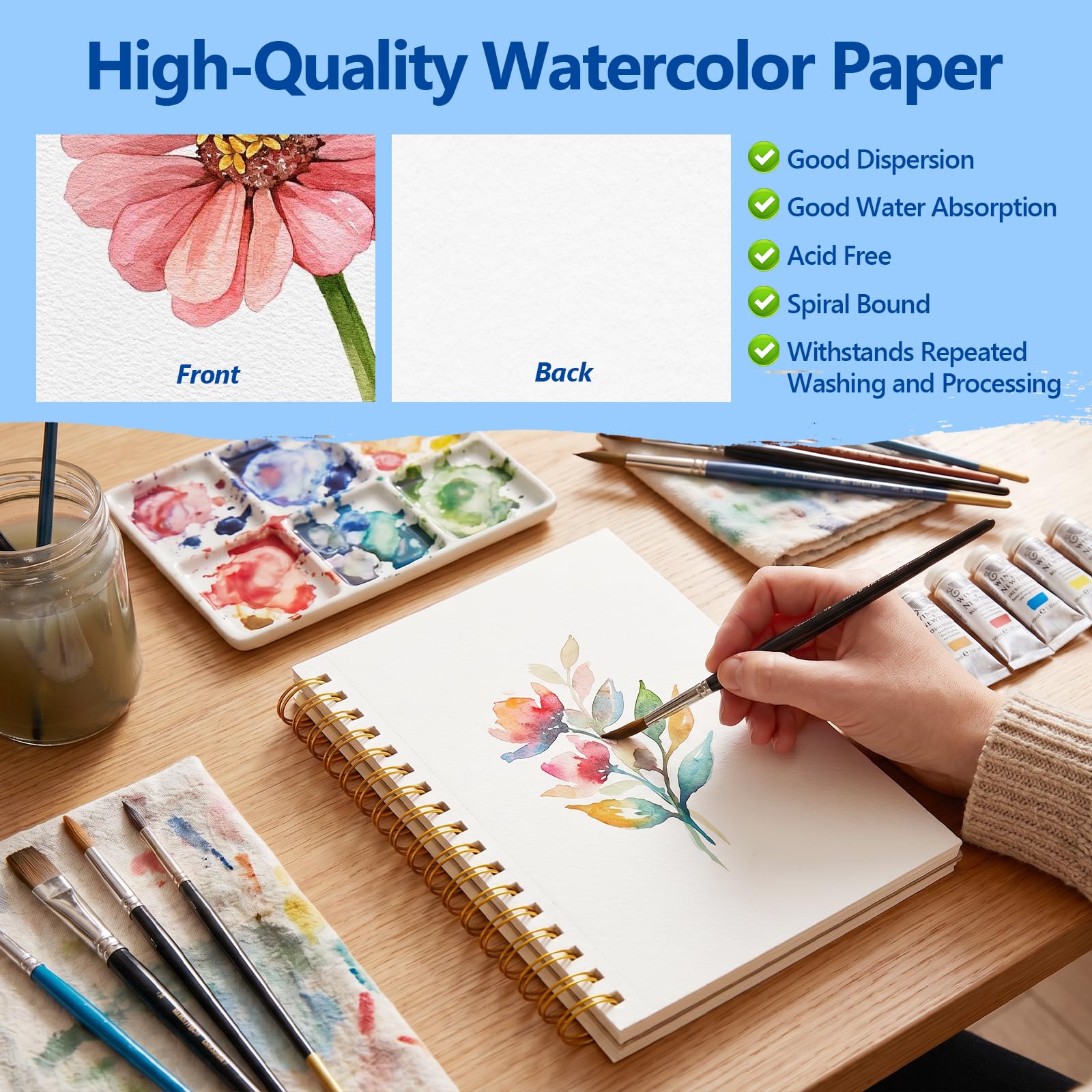 Confezione da 4 fogli di carta per acquerello, 22,5 x 14,9 cm, 50 fogli di carta da disegno per pittura a freddo, 50 fogli di carta da disegno per acquerelli, 230 g/m², forniture artistiche per adulti