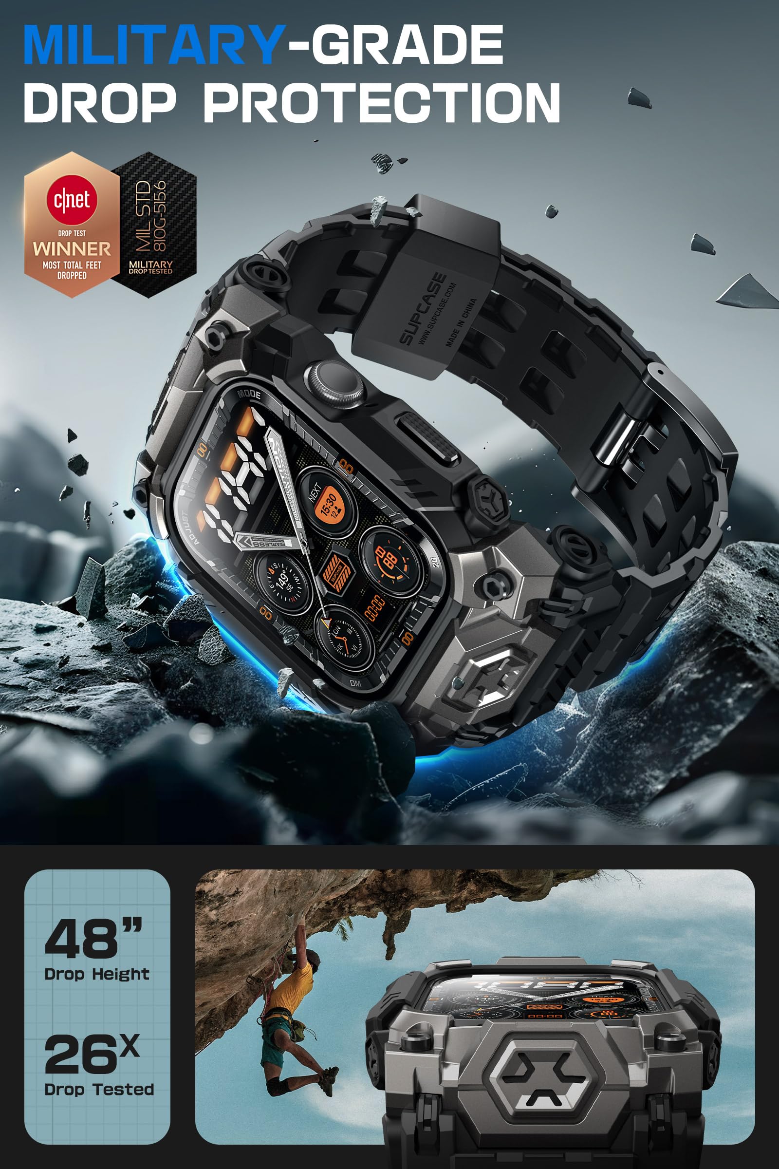 SUPCASE Etui do Apple Watch 11/10 46 mm z paskiem (ruda żuka jednorożca), [odporne na zarysowania] [ochrona klasy wojskowej] wytrzymałe sportowe męskie etui ochronne z regulowanym paskiem
