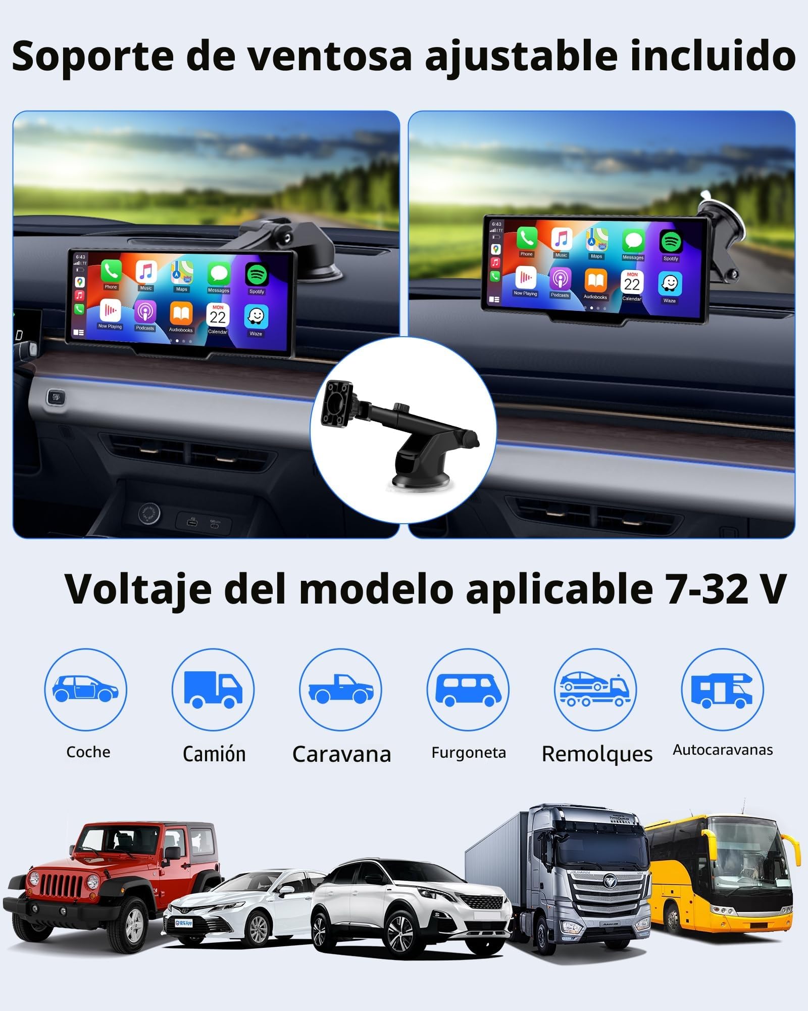 Jansite Pantalla Carplay Cocho Android Auto con Soporte Personalizado 10,26 Pulg Navegador GPS Coche Pantalla Carplay con Bluetooth Siri/GOO-gle