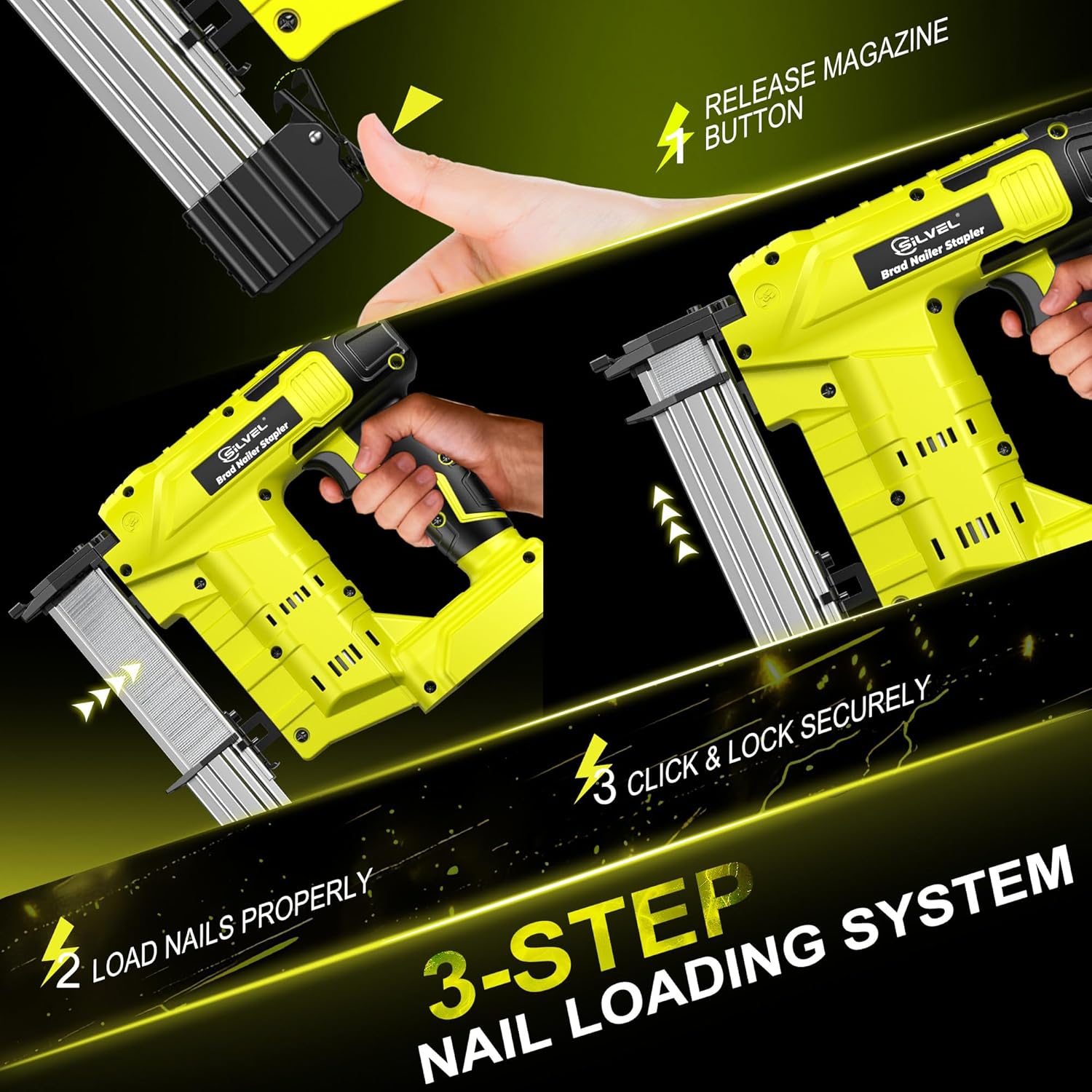 SILVEL 21V Cordless Nail Gun, 2-in-1 Electric Brad Nailer Stapler Gun with 2 * 5.0Ah Battery Powered, 1000pcs Nails, 18GA Staples,for Woodworking, Home Improvement, Carpentry, DIY Project Green