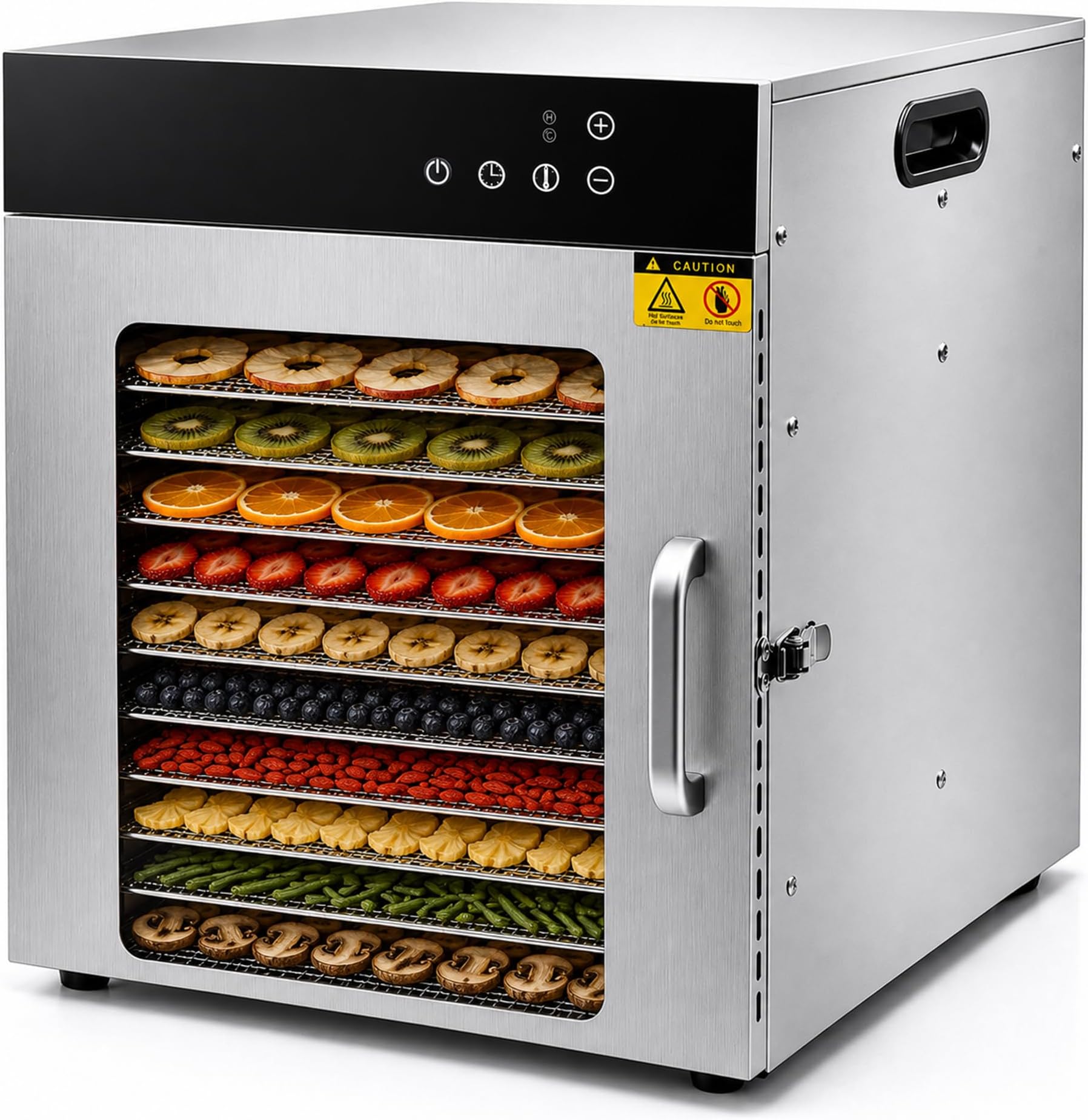 Grace Commercial Food Dehydrator Machine 12 Tray 1000W Digital Adjustable Timer And Temperature Control Dryer for Jerky, Herb, Meat, Beef, Fruit And To Dry Vegetables Stainless Steel