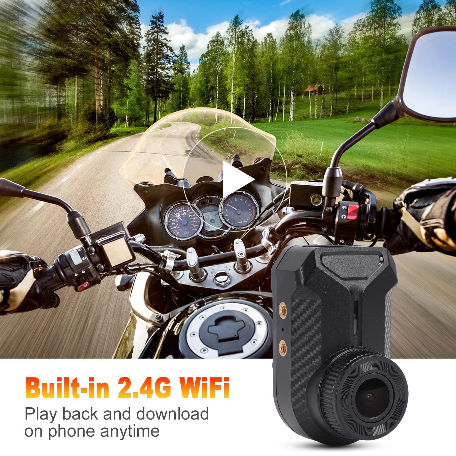 Shkalacar Dash Cam per Moto 2K, Registratore di Guida WiFi 2.4G con Registrazione in Loop e Controllo APP, Impermeabile IP66, per IOS e