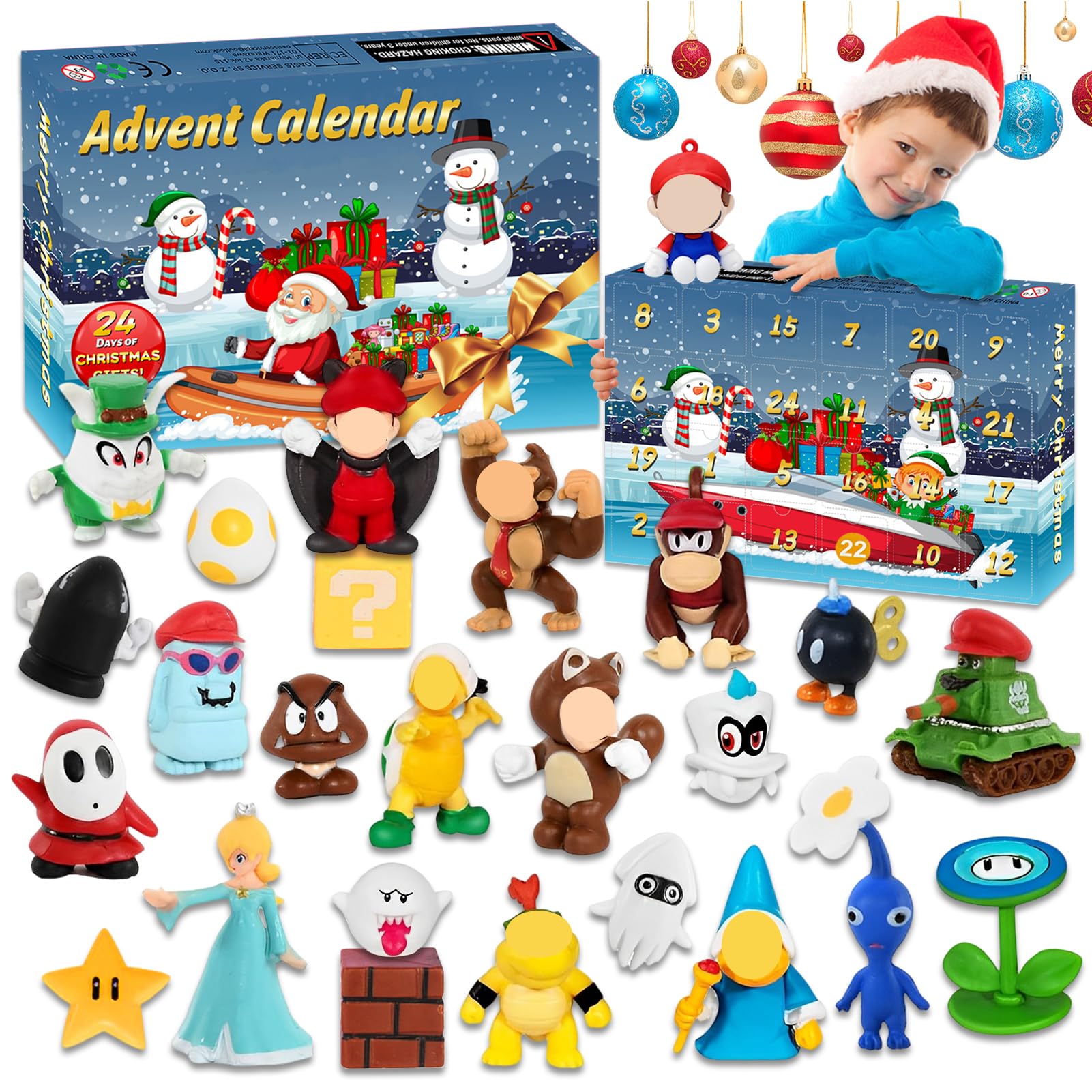 Calendario dell'Avvento Super Bros,Calendario dell'Avvento a Tema Super Bros 2025 con 24 Personaggi Bros da Collezione,Idea Regalo per Natale