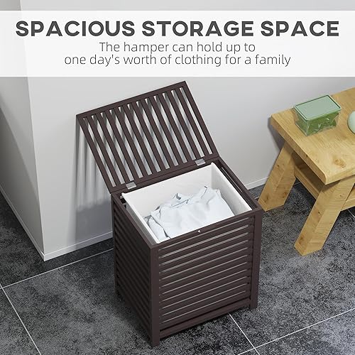 Miniatura 3 de HOMCOM Cesta de lavandería de bambú con tapa, cesta de lavandería con bolsa de forro extraíble, cesta de ropa sucia, 19.75 x 14.25 x 23.5 pulgadas,