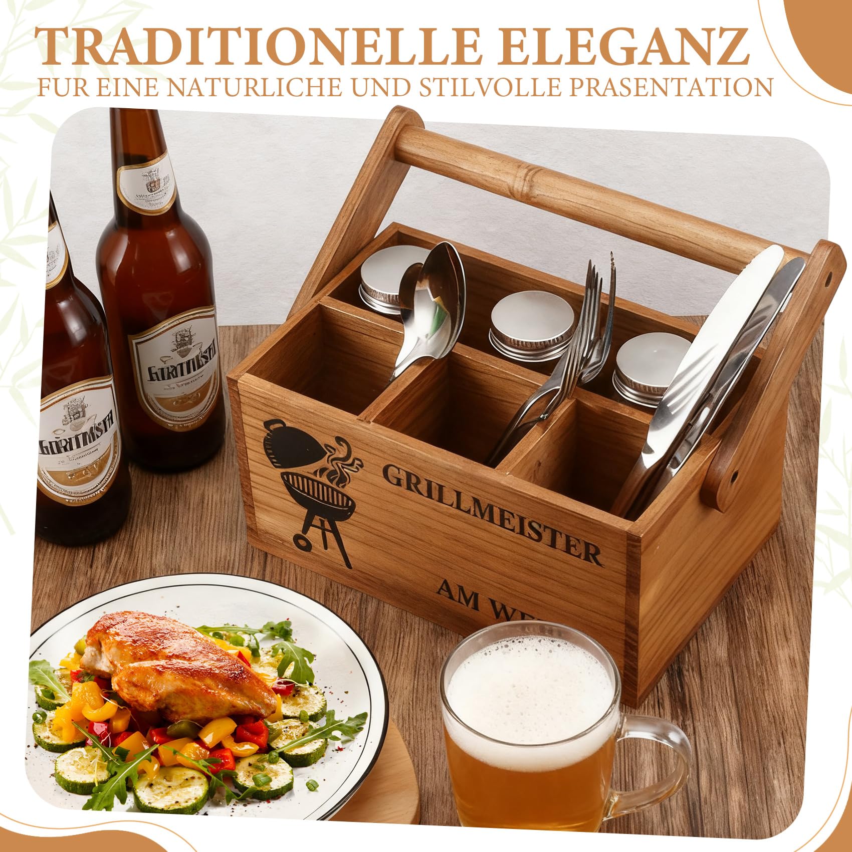 Nagoyuki Grillzubehör Männer Geschenk – Organizer/Tischbutler,Handgefertigte Aufbewahrungsbox aus Akazienholz , Perfektes Grill Zubehör für Männer