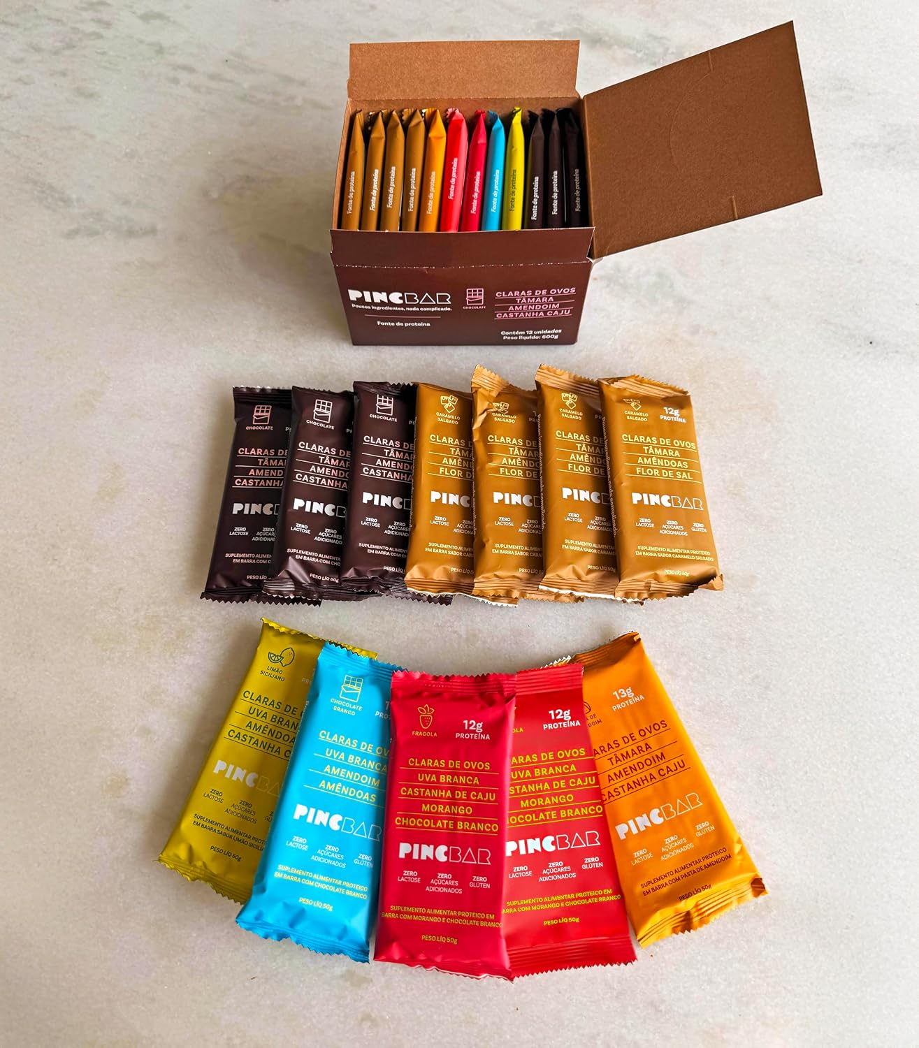 PincBar Caixa MISTA 6 SABORES 12 unidades - Barra de Proteína Sem Açúcar 50g PincBar Caixa MISTA 6 SABORES 12 unidades - Barra de Proteína Sem Açúcar 50g