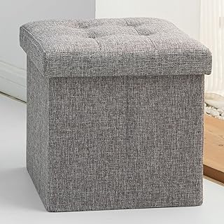 Pouf Coffre de Rangement Tabouret de Rangement Pliant Repose-Pieds Pouf de Pliable Cube avec Couvercle Amovible pour Salon Chambre Gris brunâtre 30x30x30cm