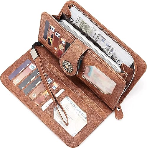 Miniatura 6 de BOSTANTEN Cartera de cuero para mujer, de gran capacidad, cartera de mano, tarjetero con bloqueo RFID, color marrón, 1-Napa-Marrón, Cartera grande