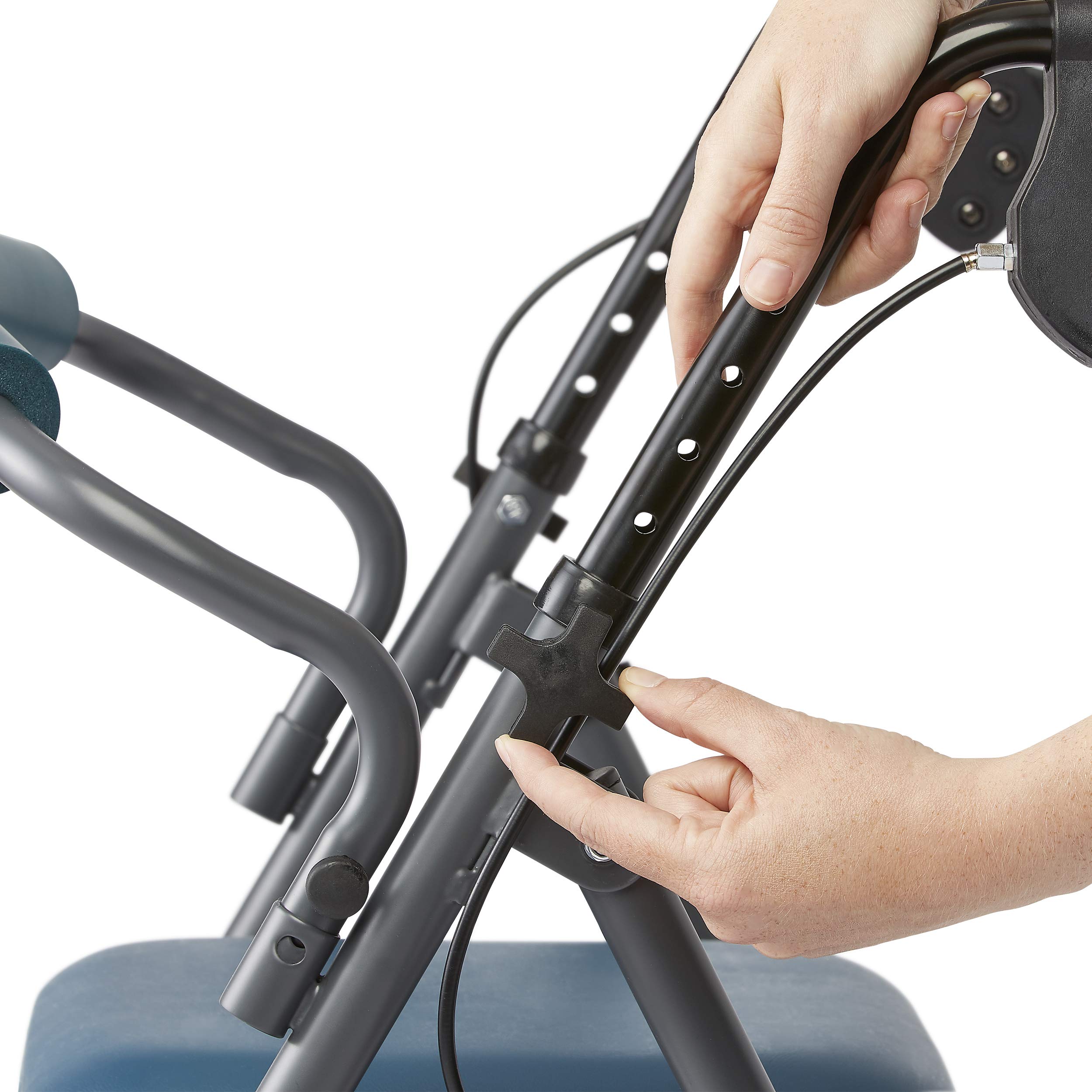 Medline Andador con asiento y ruedas, andador plegable para personas mayores con protección Microban, marco de acero duradero que soporta hasta 350 libras, ruedas de 6 pulgadas, verde azulado