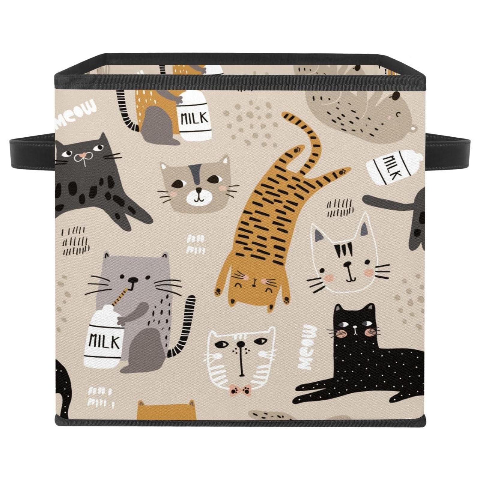 Boîte de rangement pliable chat mignon en tissu cube de 30cm pour chambre