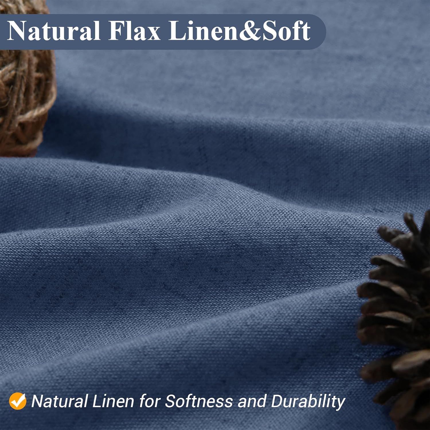 Naturoom Vintage Blue Linen Shower Curtain, Country Boho Farmhouse Bath Decor Shower Curtains Neutral Cloth Weighted Textured Fabric Bath Curtain Liner with Hooks, 72x80